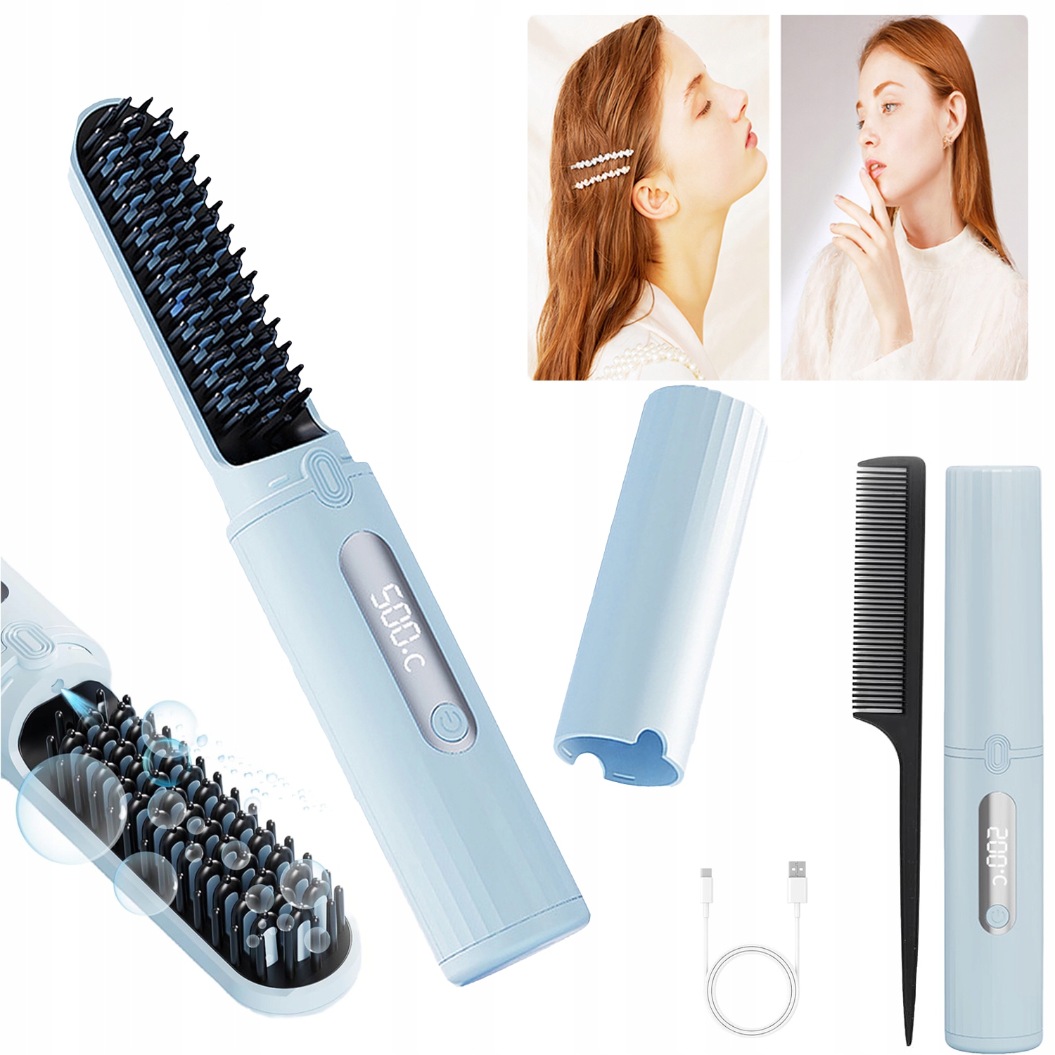 Bezdrátové narovnávání vlasů Vlasy Hot Comb Negative Ion Hladké