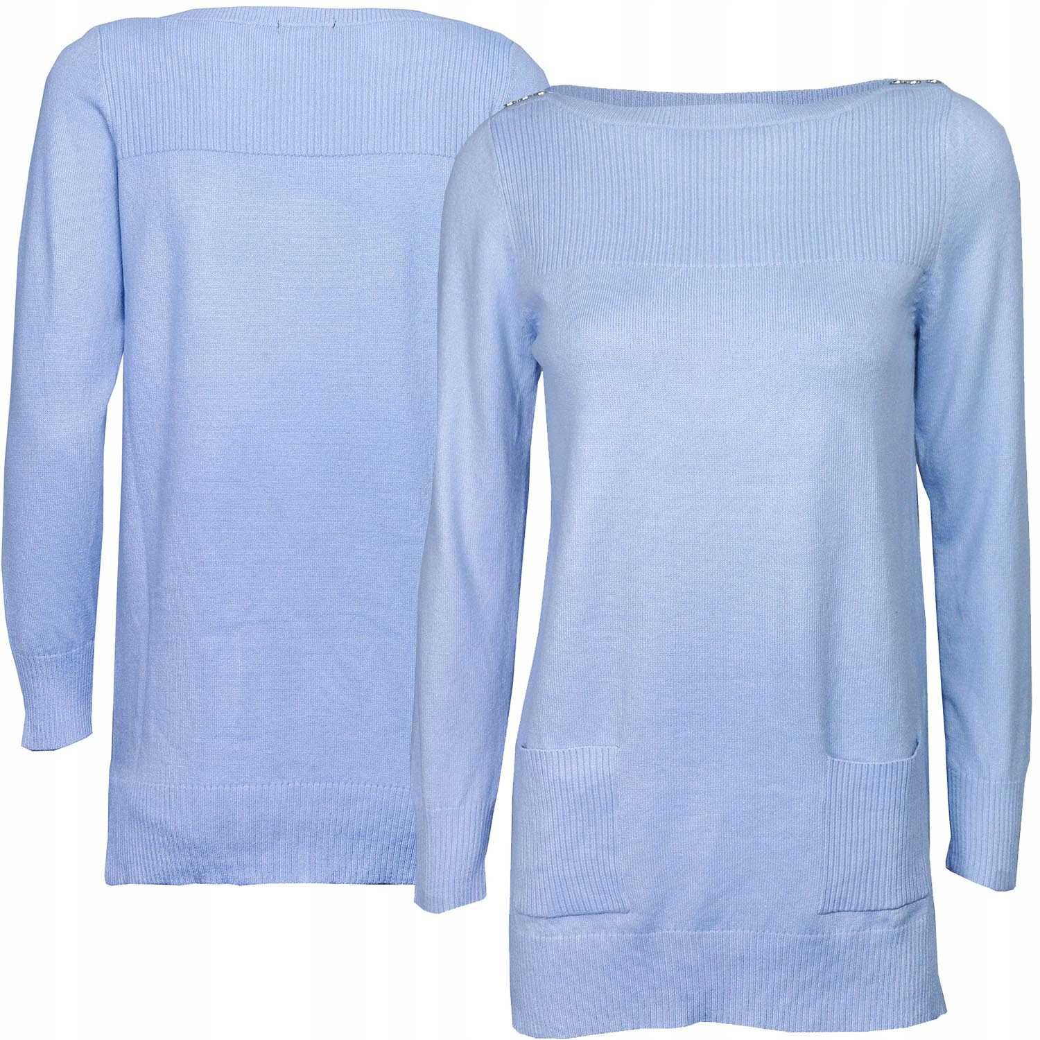 

M&Co Błękitny Sweter Guziki Kieszenie S 36