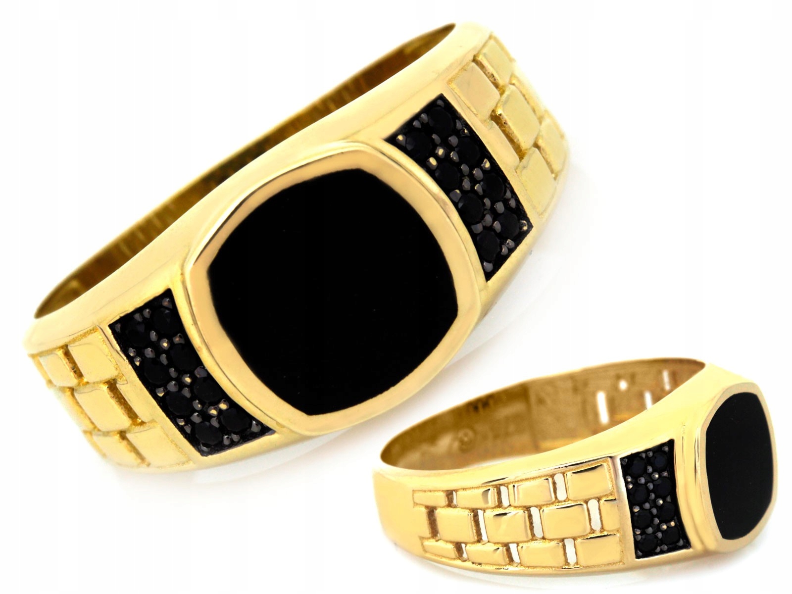 Pánský zlatý signet 585 s černými zirkony 5.04 g, dvoubarevný prsten