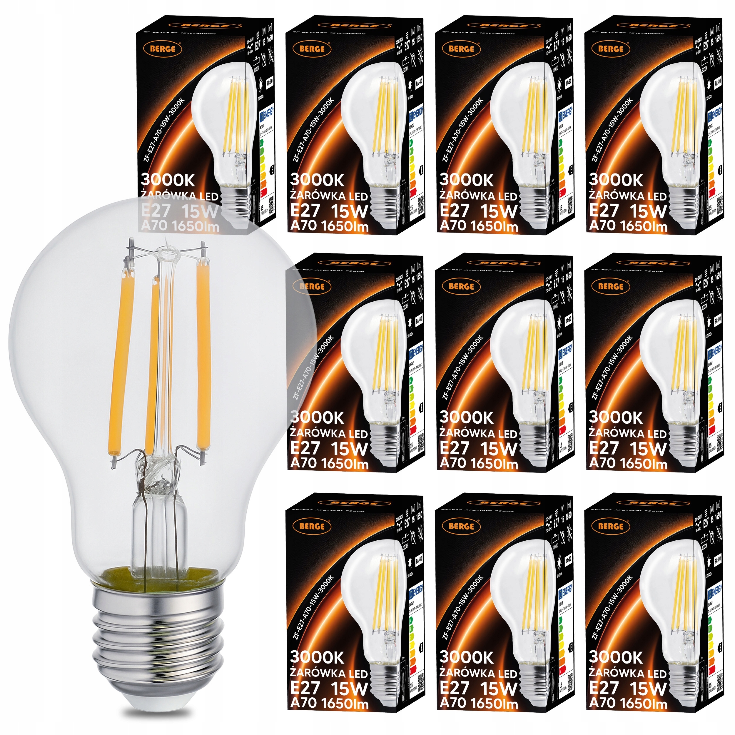 10x Led žárovka E27 15W 125W 1650 m 3000K Ozdobná Retro Filament