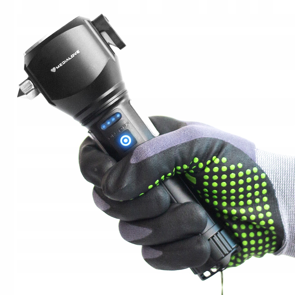 Latarka Taktyczna Led Dalekosiężna 6000mAh Power-Bank zbijak do szyb magnes