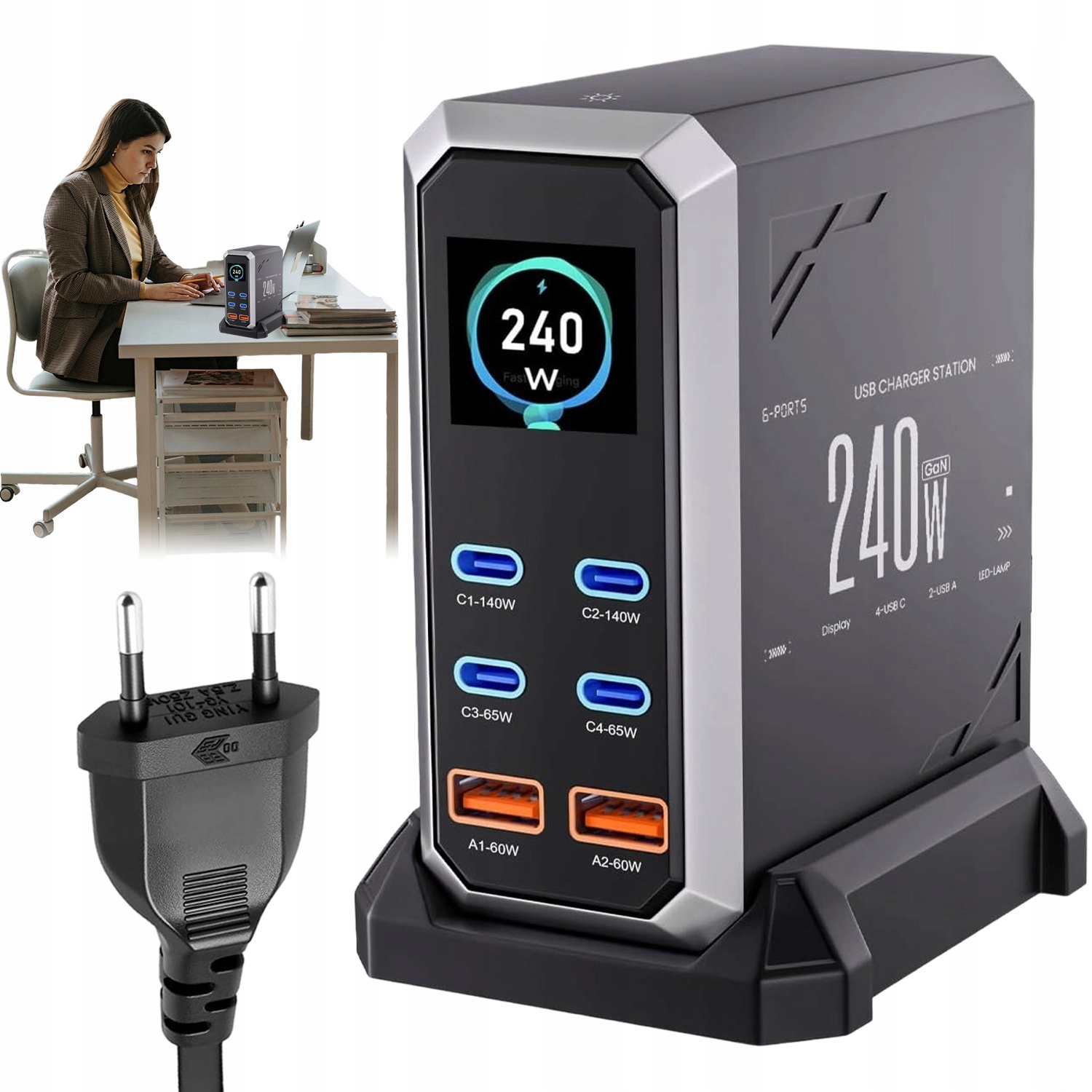 Nabíječka 240W 6 Portů Kabel Eu 1.2 M Pro Notebook A Smartphone