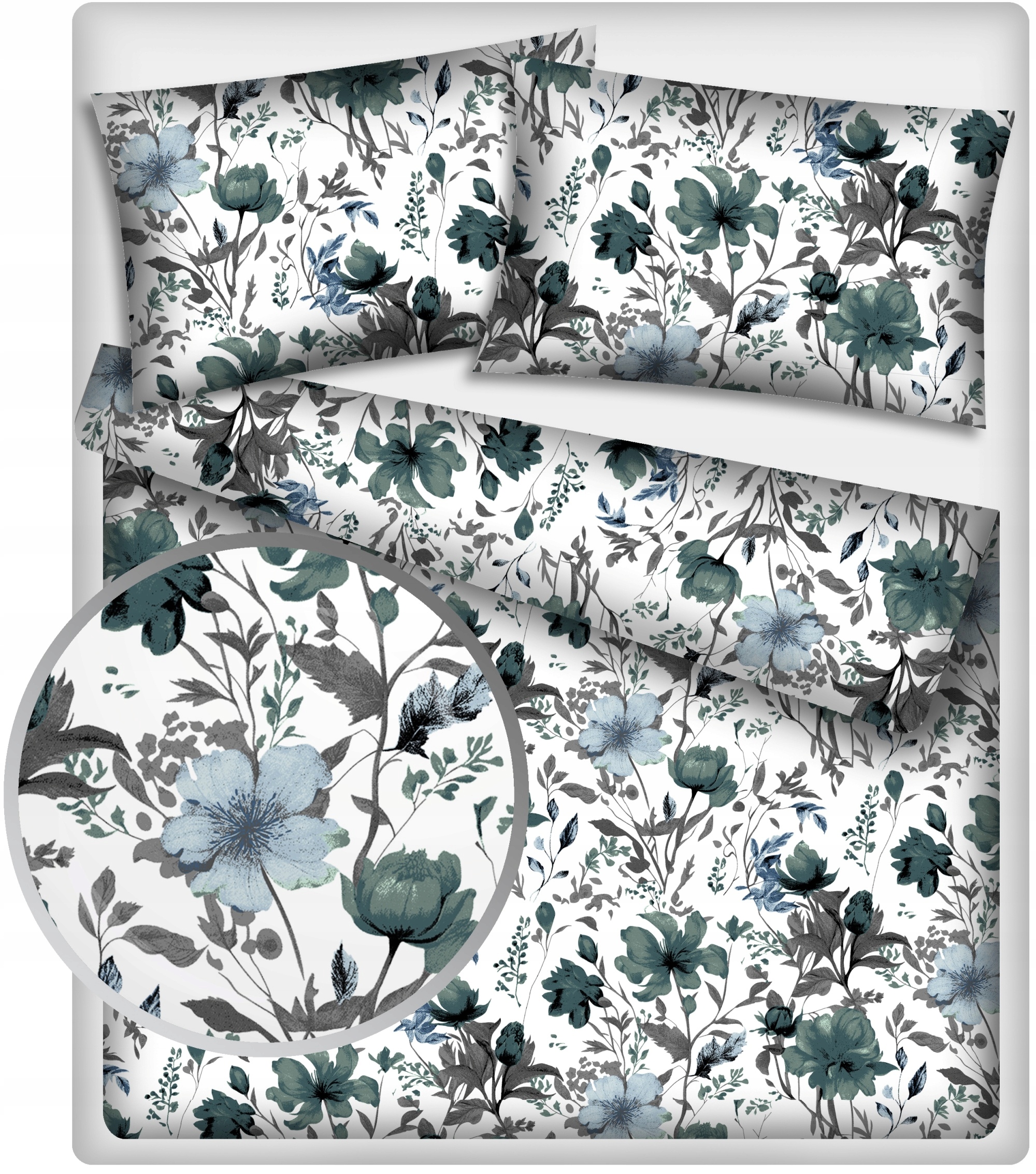 Pościel 100% bawełna 160x200 Hibiskus Zielony