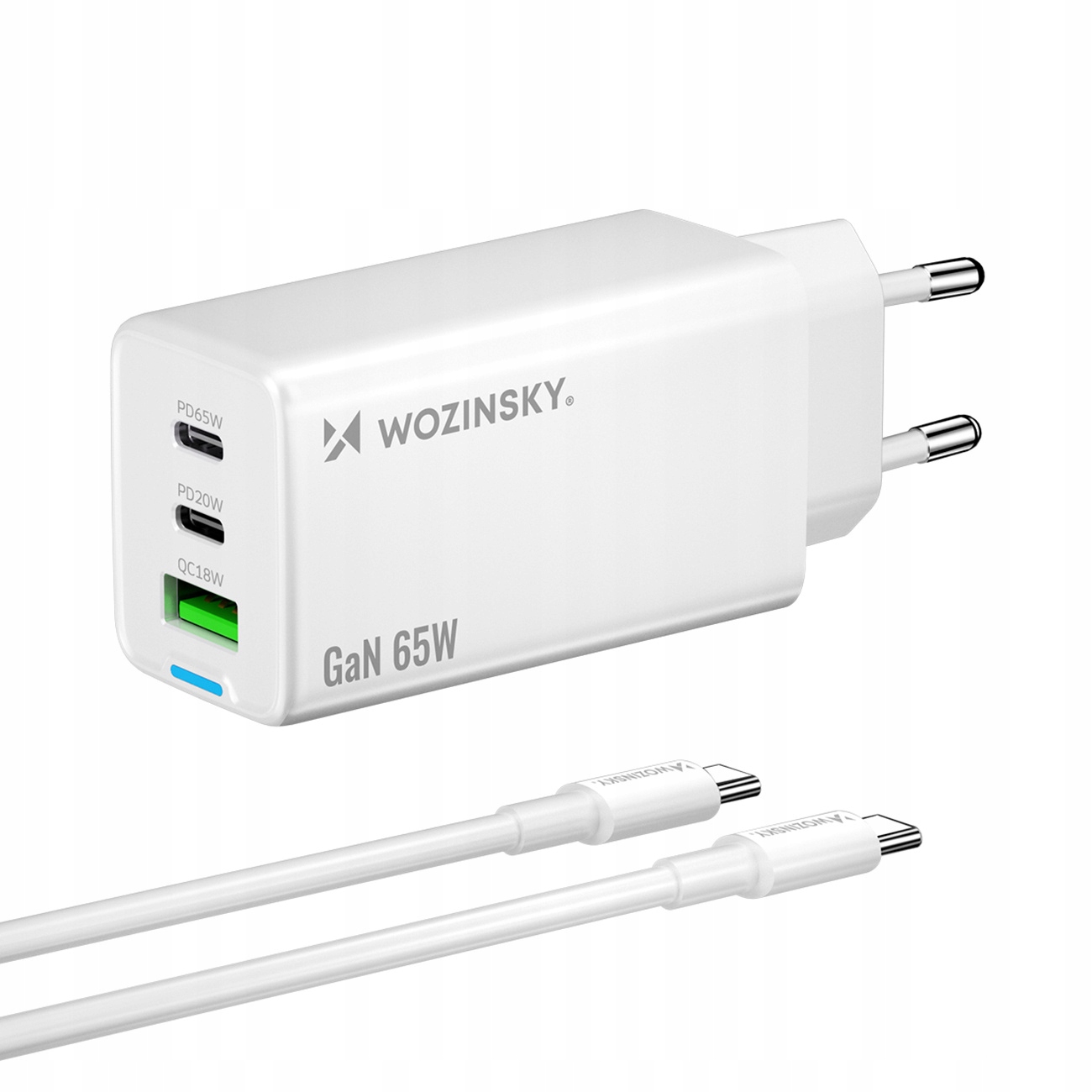Síťová Nabíječka Gan Usb-a Usb-c S Kabelem Usb-c 65 W Bílá