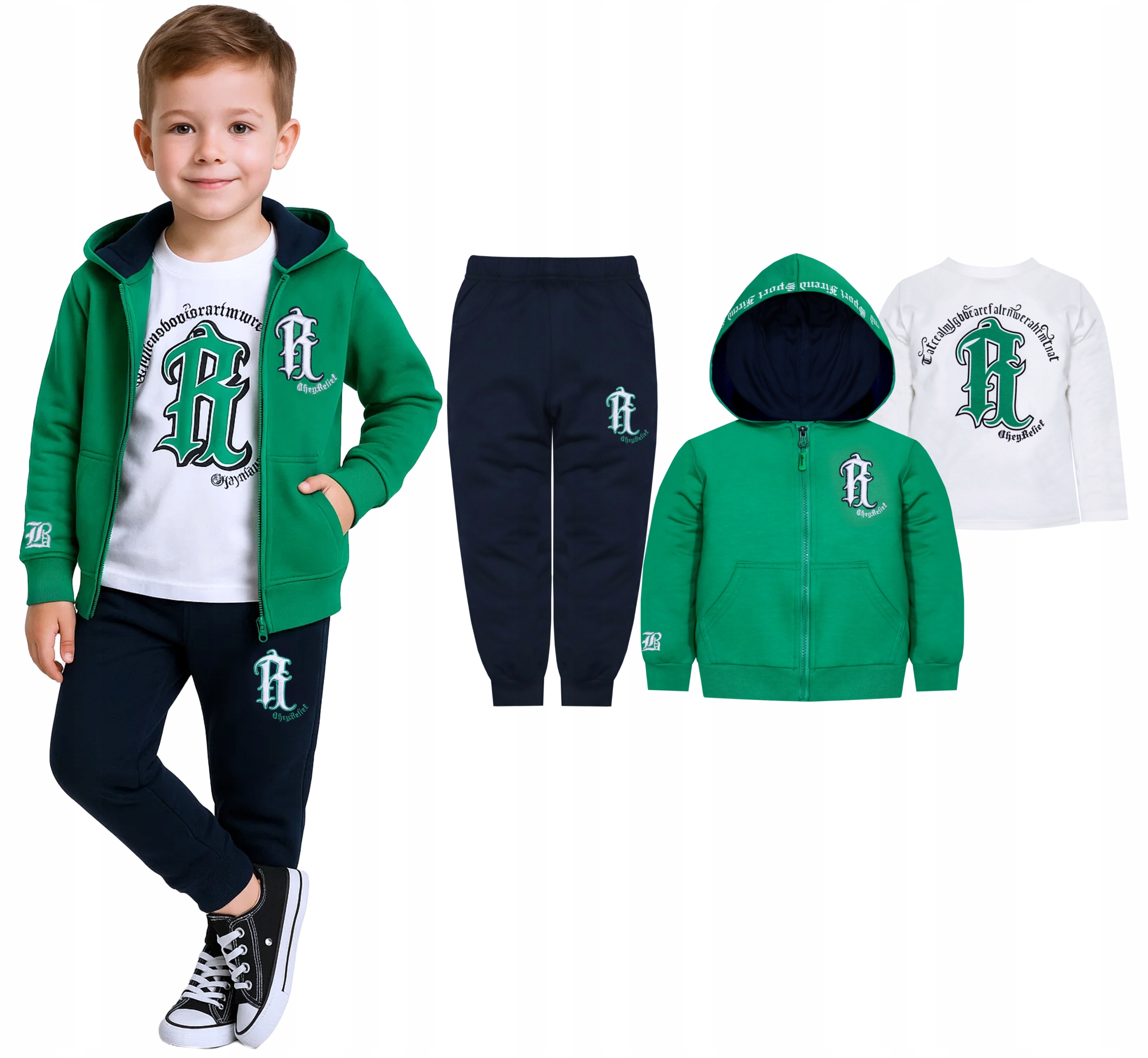 Komplet Dres 3 cz. Chłopięcy z Kapturem Bluza Spodnie Tshirt r 104 2009