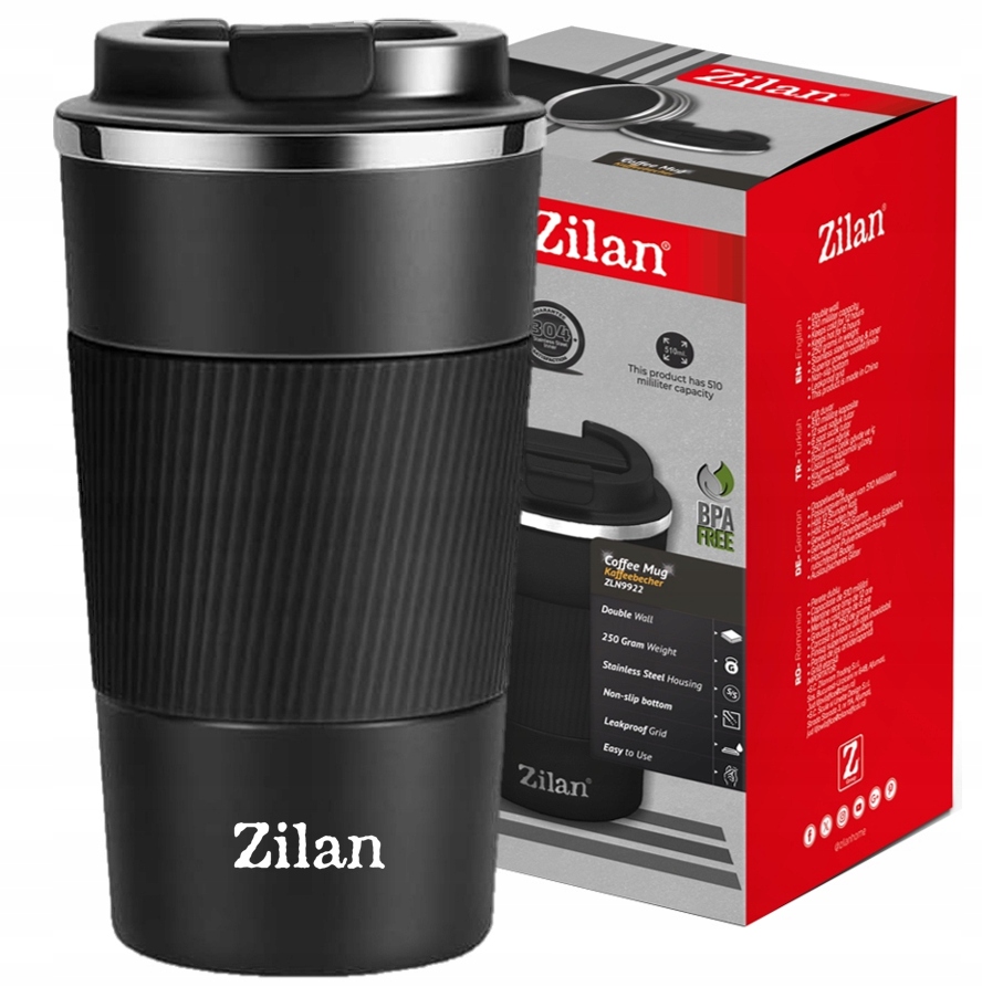 KUBEK TERMICZNY ANTYPOŚLIZGOWY 510ML TERMOS na herbatę kawę Marka Zilan