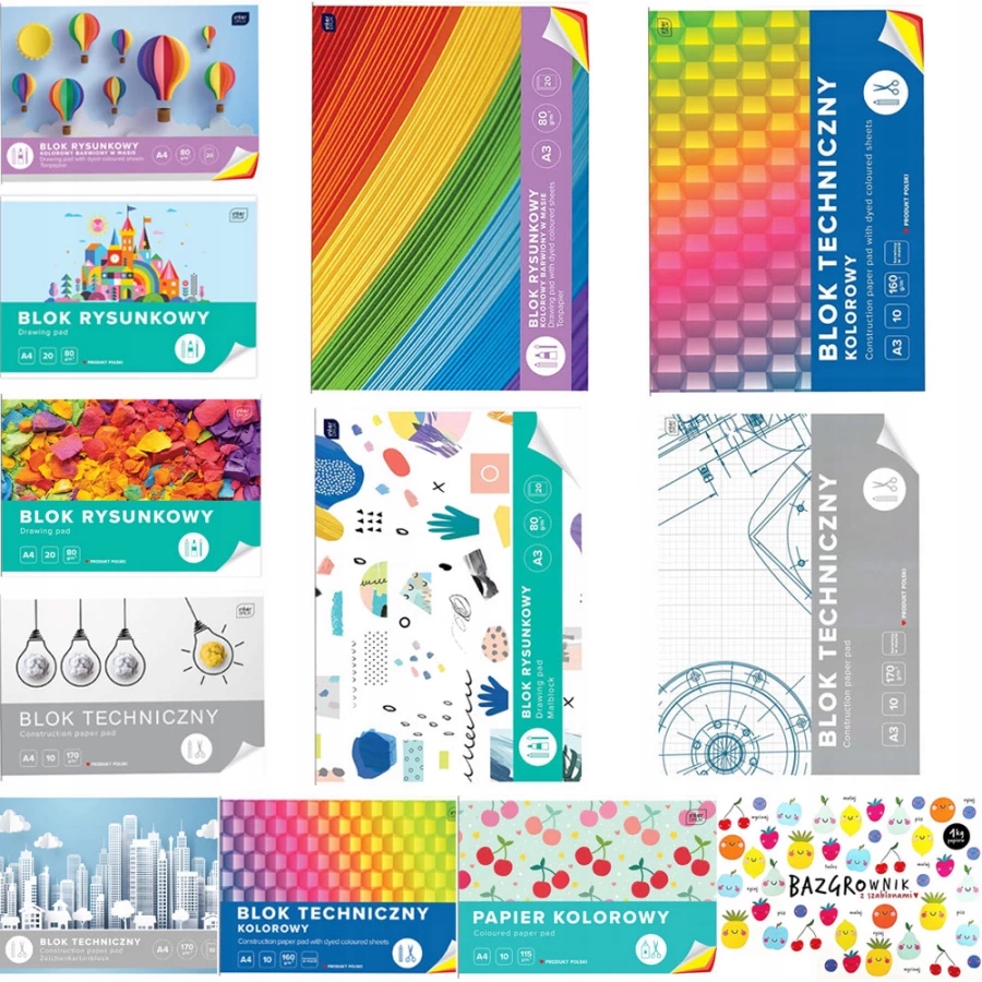 BLOK TECHNICZNY RYSUNKOWY A3 A4 BAZGROWNIK ZESTAW