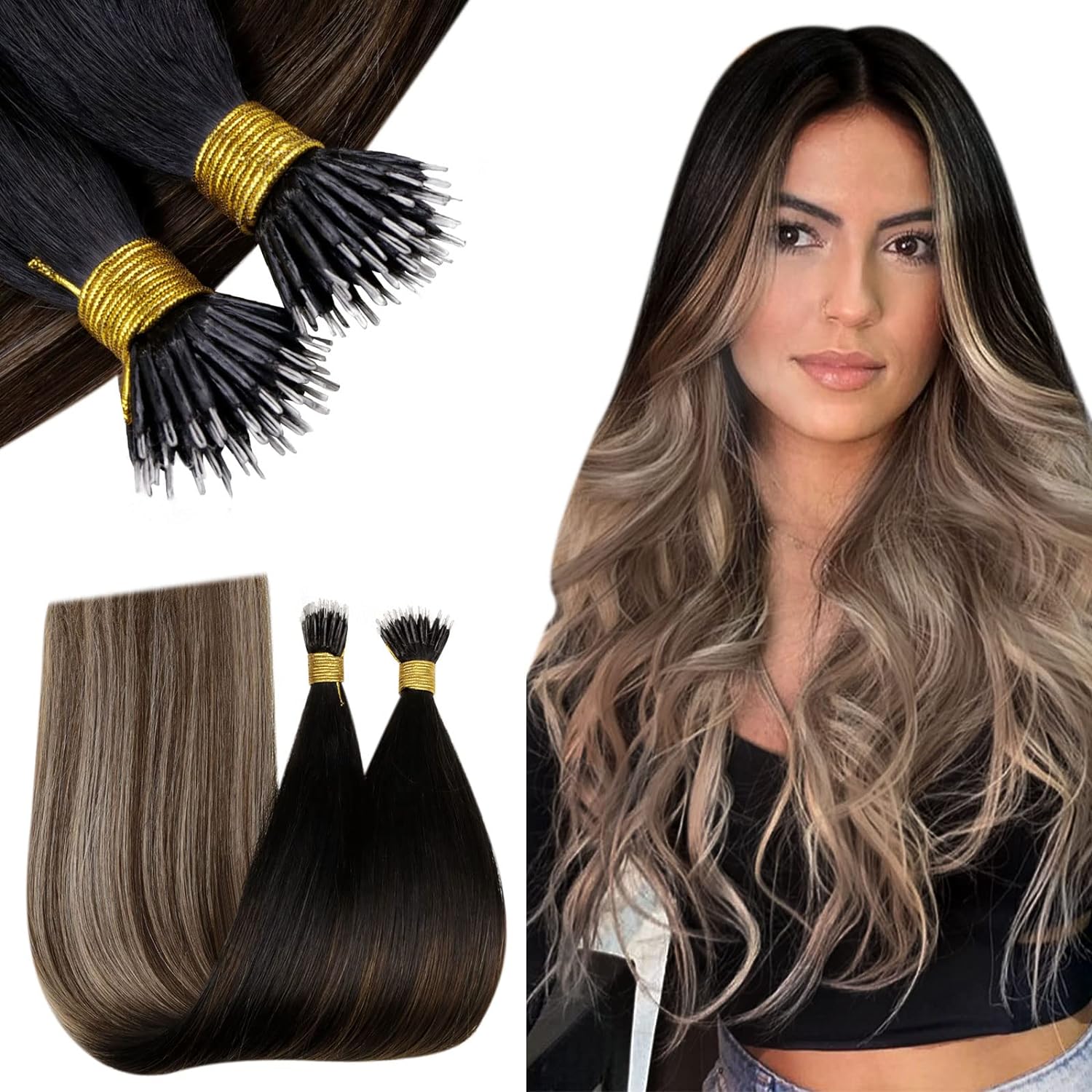 Runature doczepy proste CIEMNY BRĄZ OMBRE BLOND 40cm 50g RING