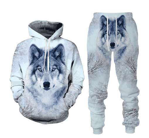 Mikina Pánsky komplet Zimný les vlk s kapucňou s
