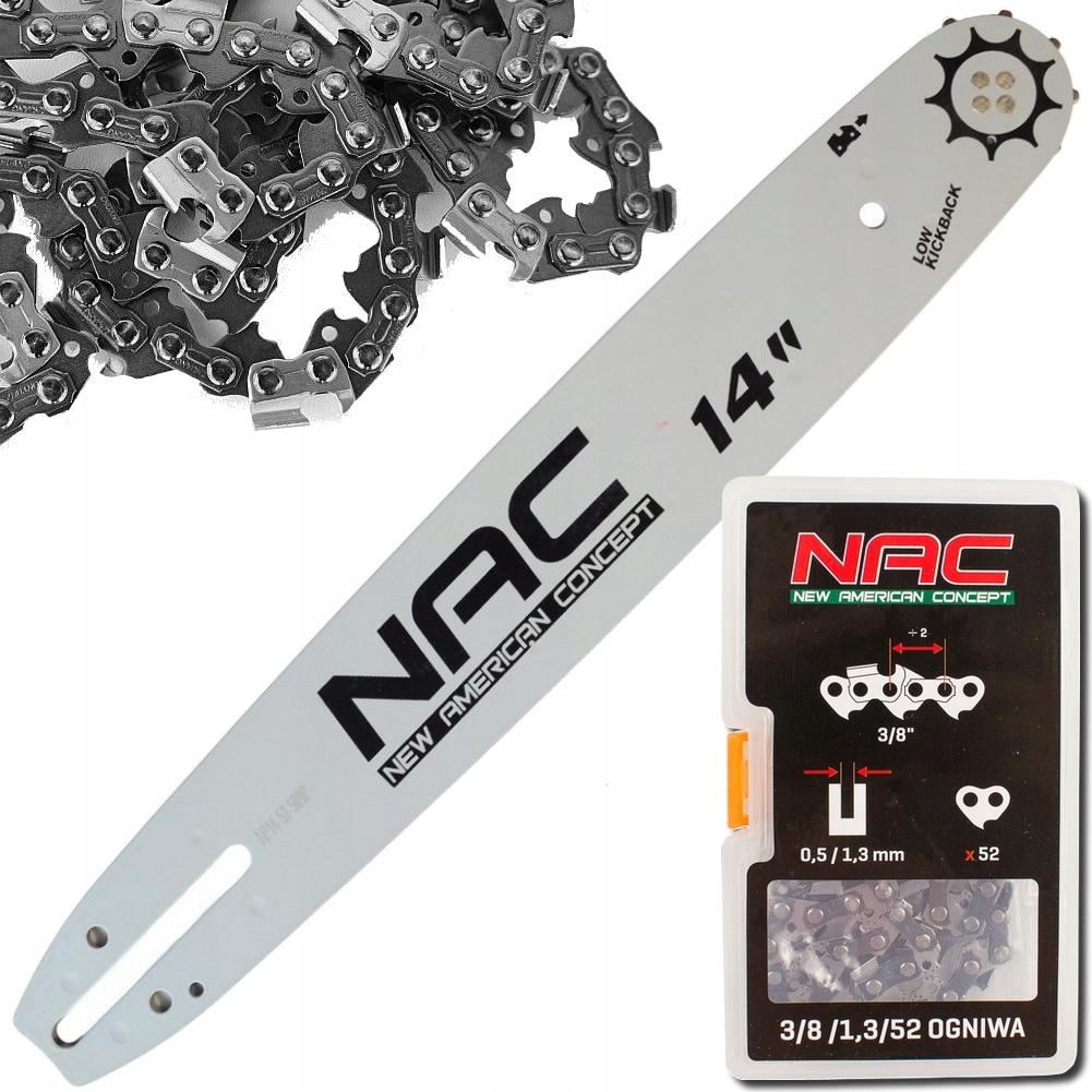 Zestaw Prowadnica 14" cali 35 cm łańcuch 52 ogniwa Nac 3/8 x 1,3 CST38