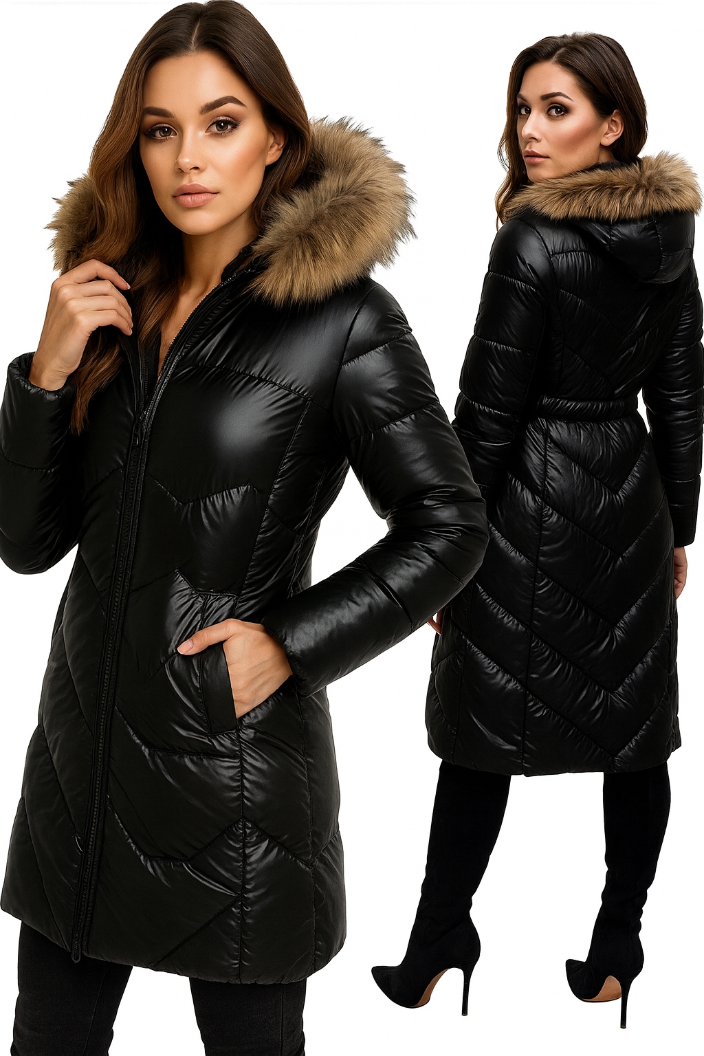 Zimní Bunda Kabátek Parka S Kožešinou Dámská Černá Zateplená Kožešina 3XL