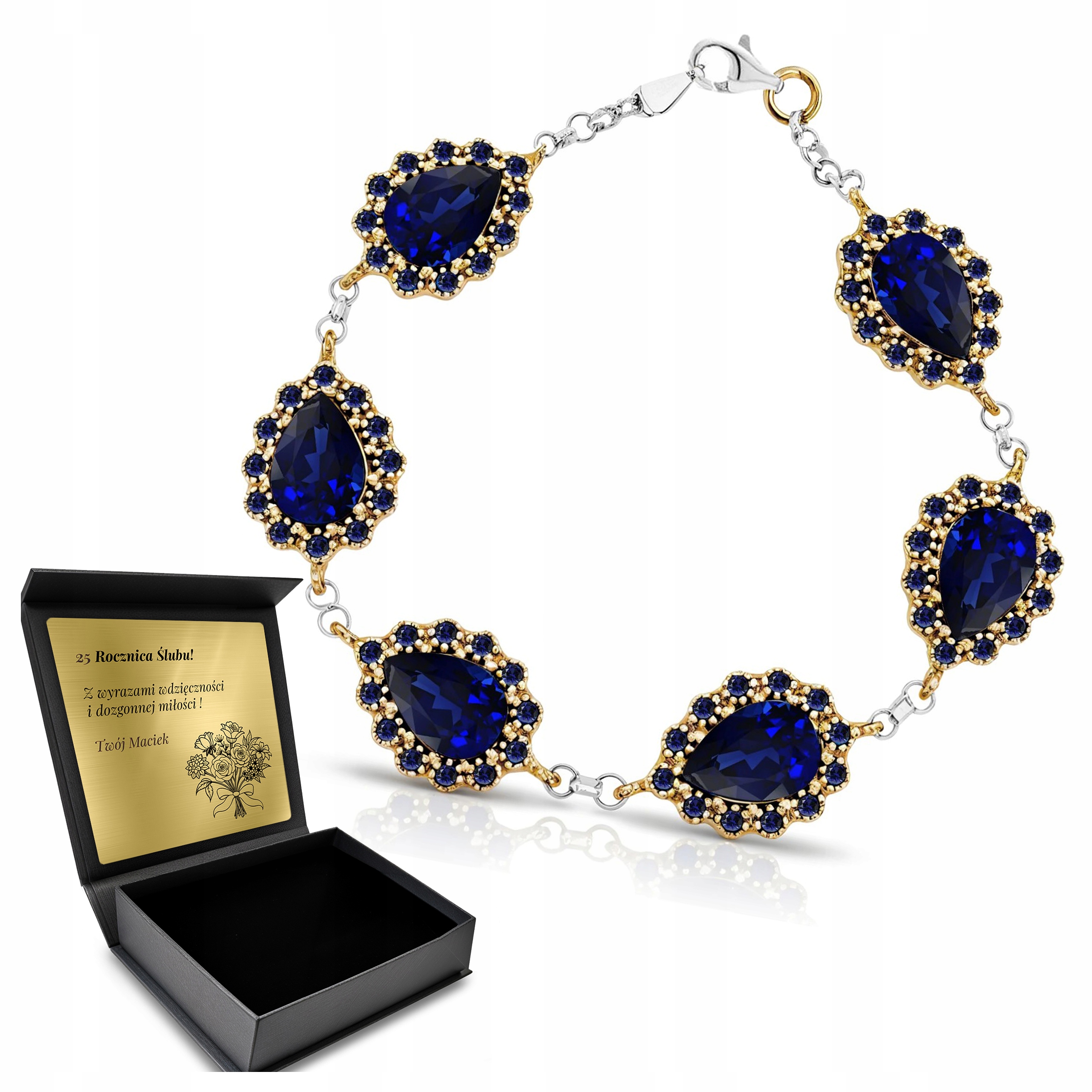 Stříbrný Náramek Se Safírovými Zirkony Dárek pro ženu Gravírování