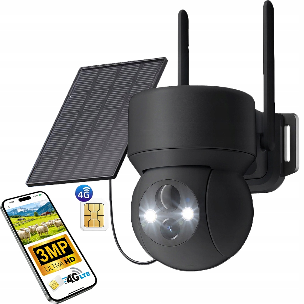 Venkovní kamera na Sim kartu otočná Ip Zoom 3Mpx 4G Lte noční vidění