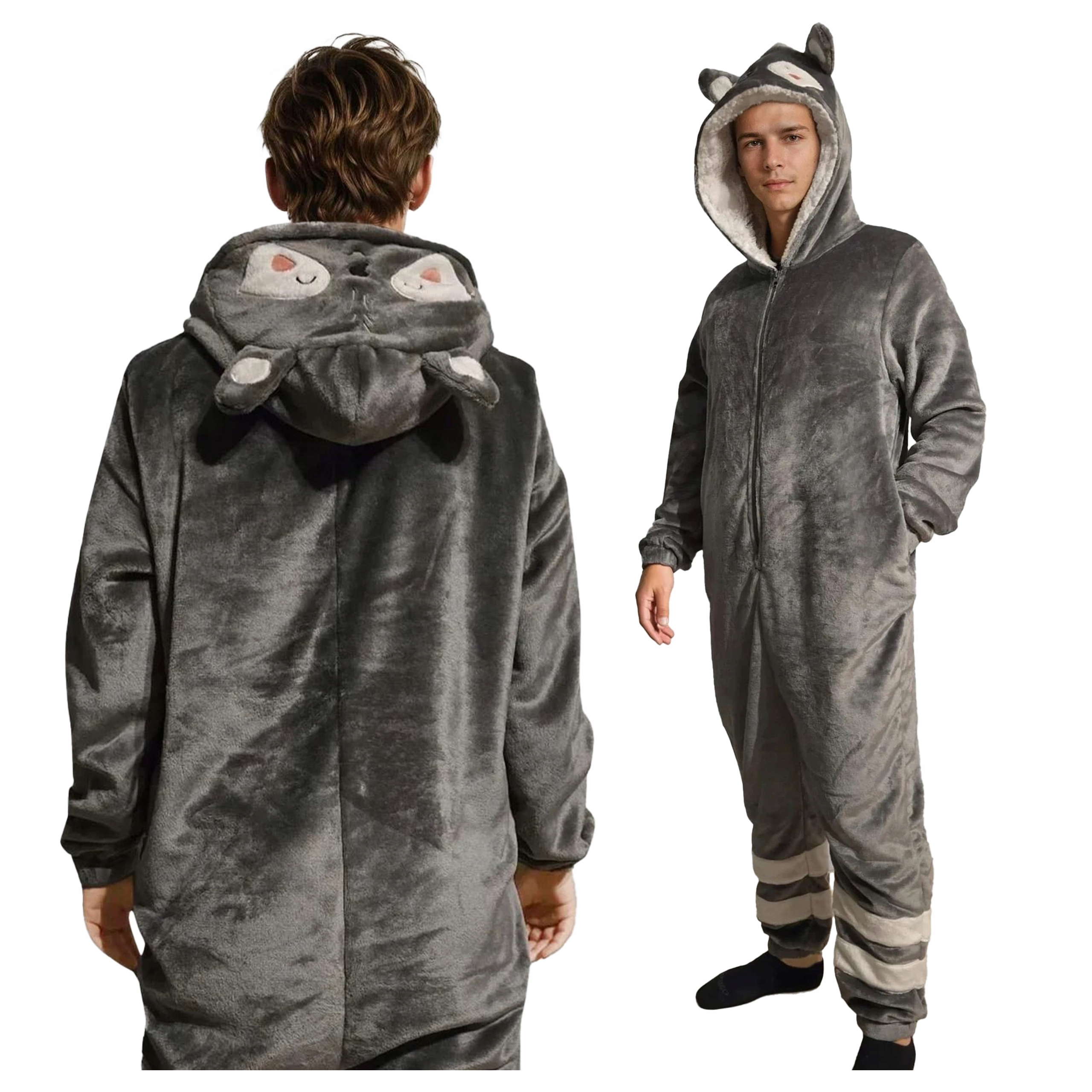 Pánské pyžamo Teplá Velurová kombinéza S Kapucí Borsuk Šedá M