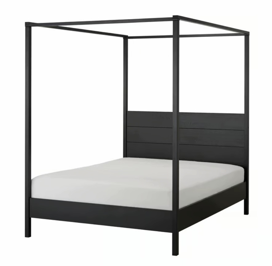 Ikea Yttervag Rama łóżka z baldachimem, czarna drewniana, 140x200 cm