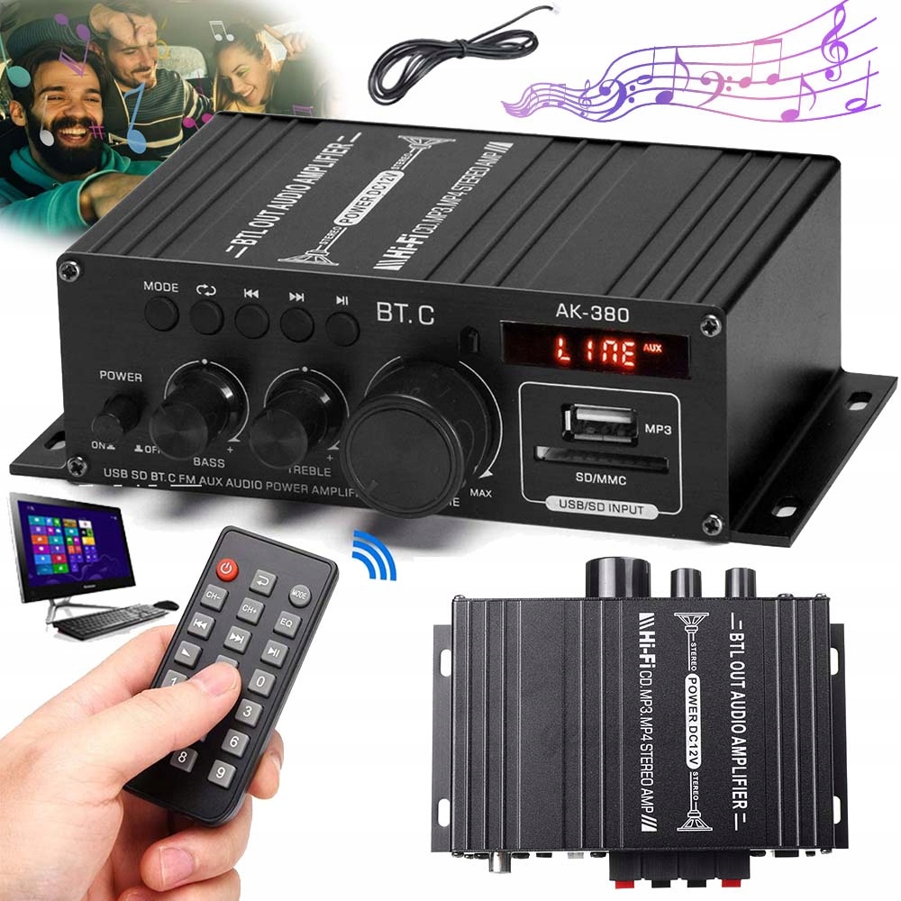 Zesilovač Hifi 40W Mini Zesilovač Hi-fi Stereo Rádio Fm Do Domácnosti Auto