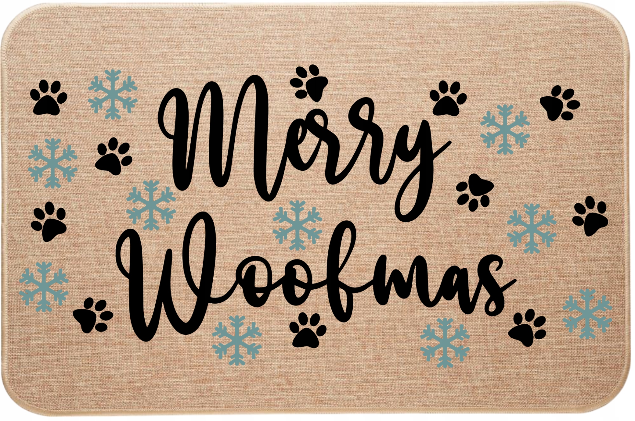 Vánoční rohožka pod dveře ze lnu pro pejskaře Merryho Woofmase