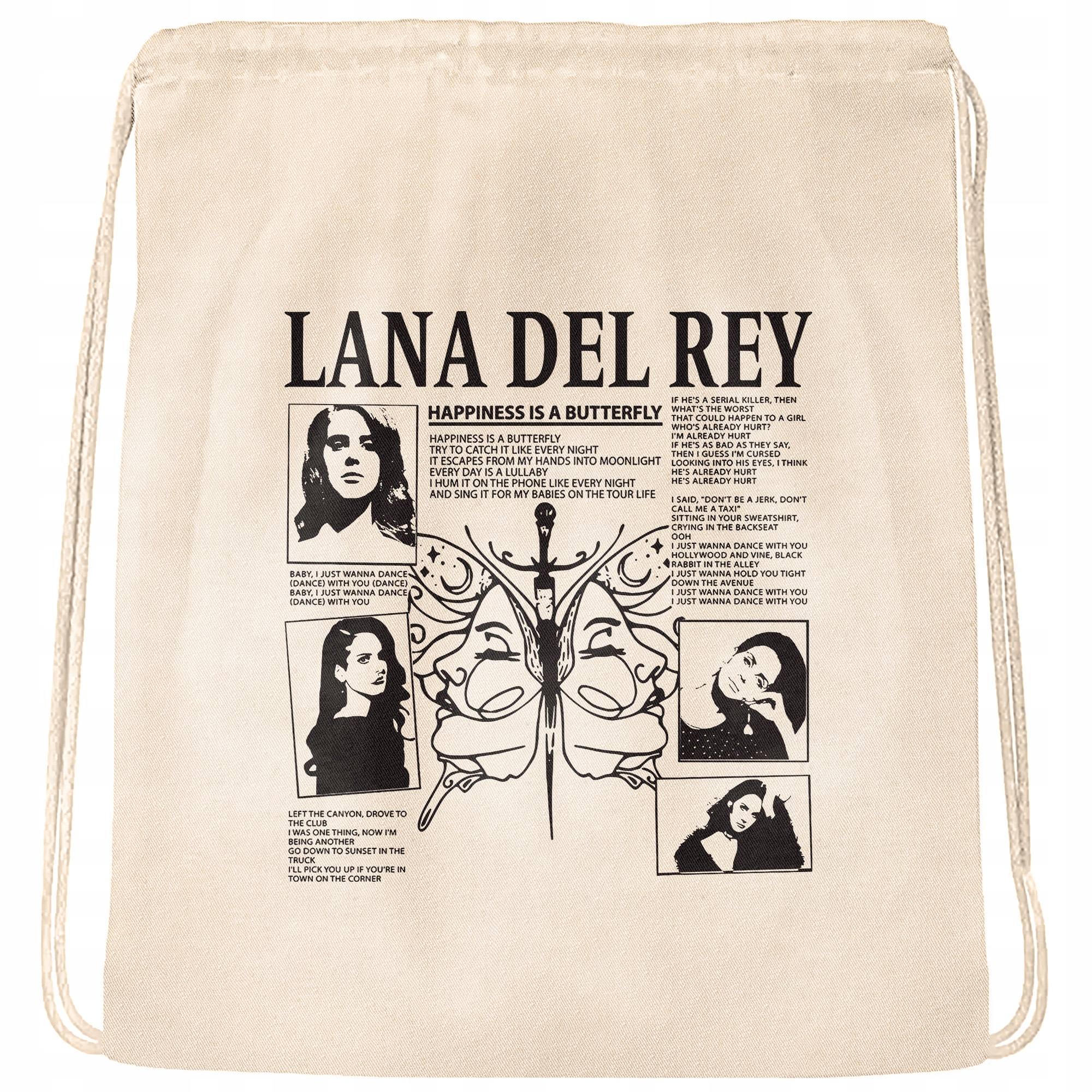 Plecak bawełniany 34x40 Lana Del Rey Materiał materiałowa