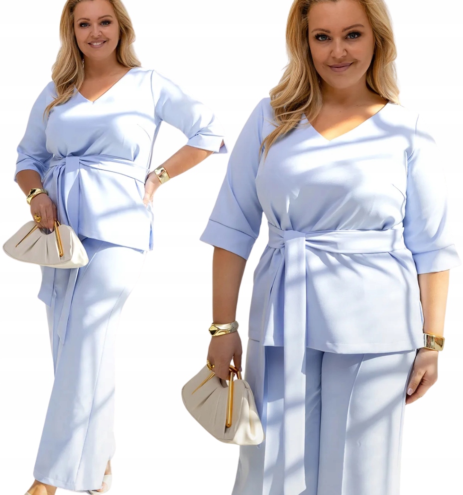 Dámský Komplet Elegantní Kalhoty Rovné Nohavice Halenka 3/4 Rukáv Plus Size