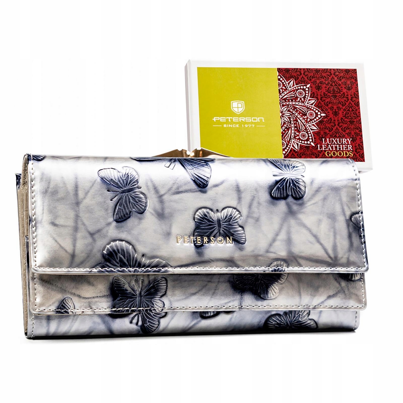 Velká Lakovaná Dámská Peněženka S Motýly Z Přírodní Kůže Na Zip