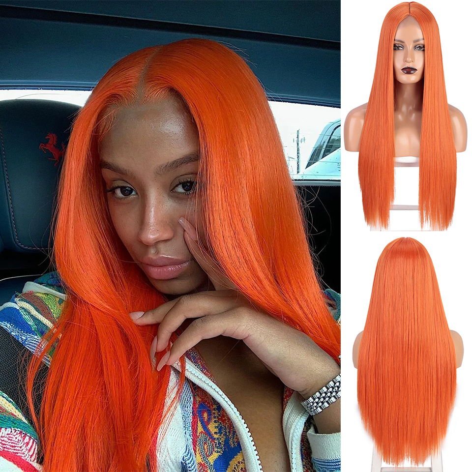 Dlouhá oranžová paruka Florence se síťkou (lace front)