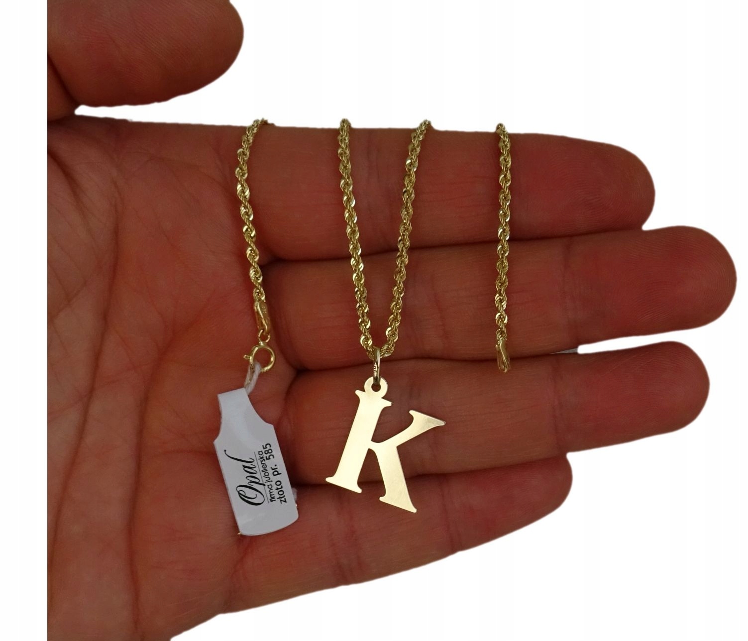 ŁAŃCUSZEK ZŁOTY 50 CM. + LITERKA K 585 / GRAWER