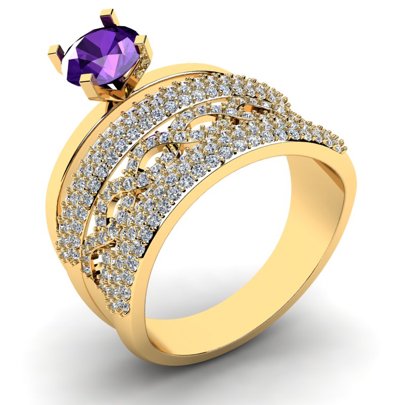 

Pierścionek Złoty Infinity Z Fioletową Cyrkonią