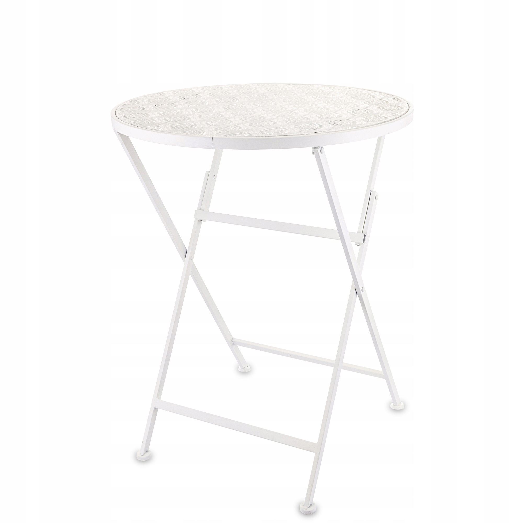 Kovový stolík biely 77 cm okrúhly, vintage, záhradný, retro, skladací