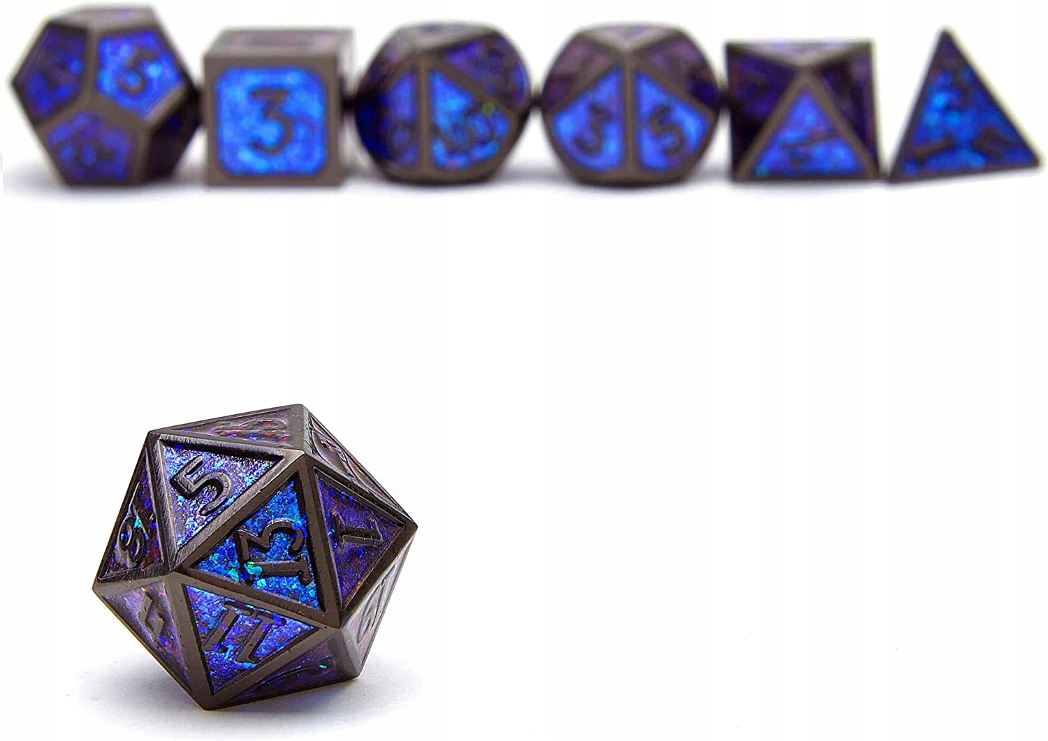 MAGICZNE ŹRÓDŁO ZESTAW 7 METALOWYCH KOŚCI RPG Liczba ścian 4 6 8 10 12 20