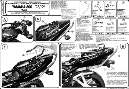 Kappa Rám Centrálneho Kufra Yamaha Fzs 600 Fazer (98-03) Bez Dosky