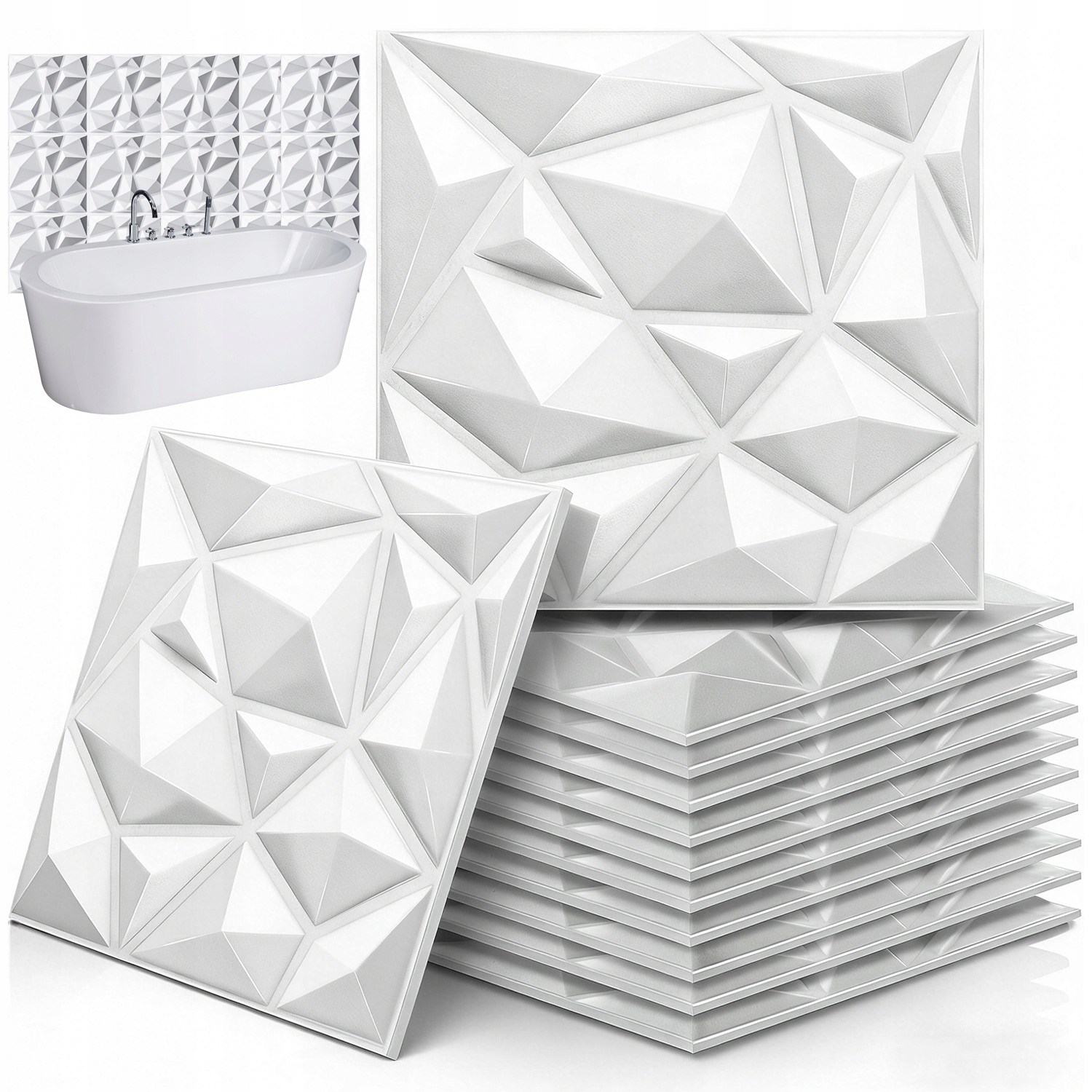 12 Ks Bílý 3D Pvc Nástěnný Panel Voděodolný, Dekorativní, Moderní