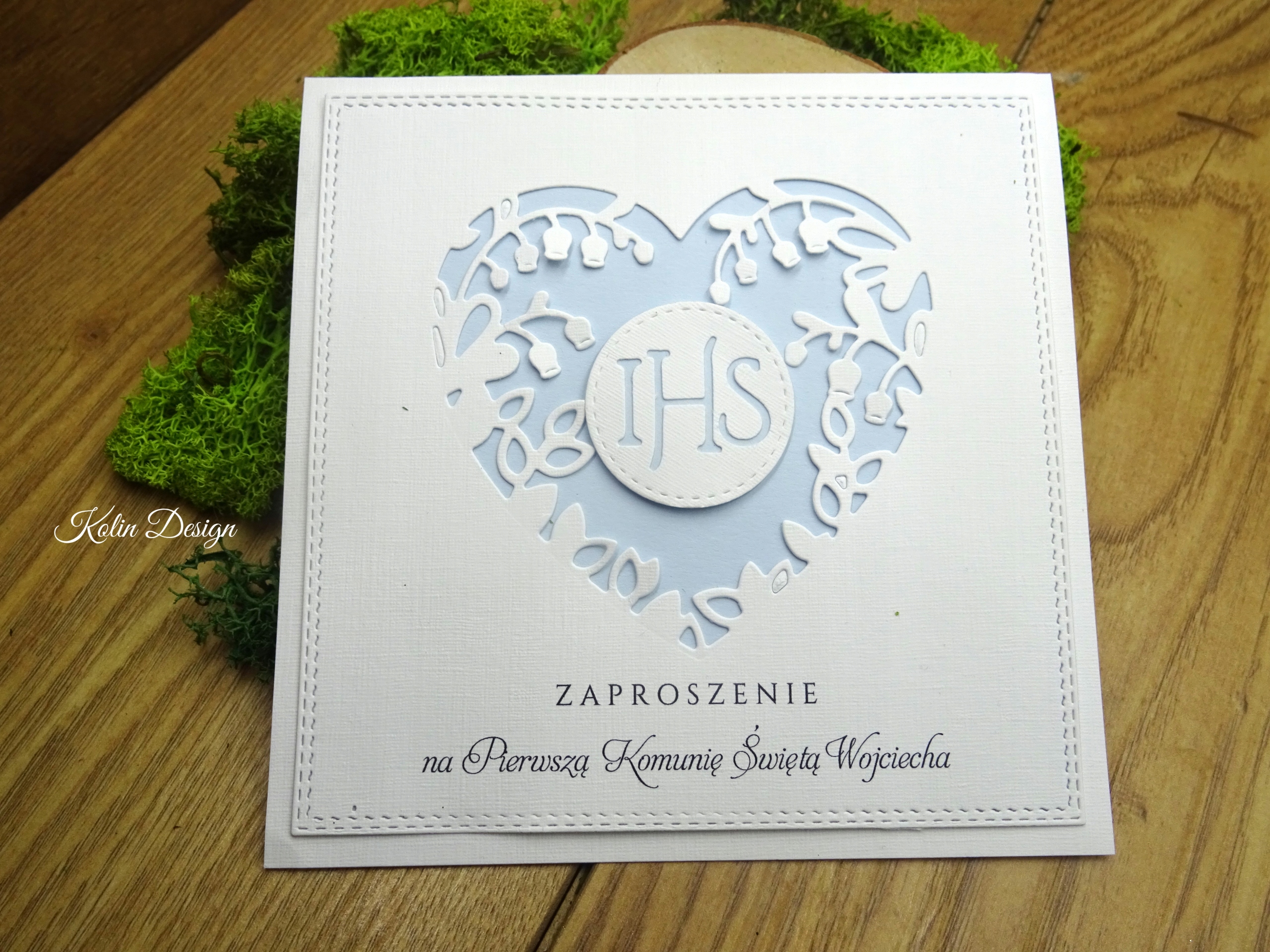 Zaproszenia Pierwszą Komunia AŻUR SERCE konwalie Marka inna