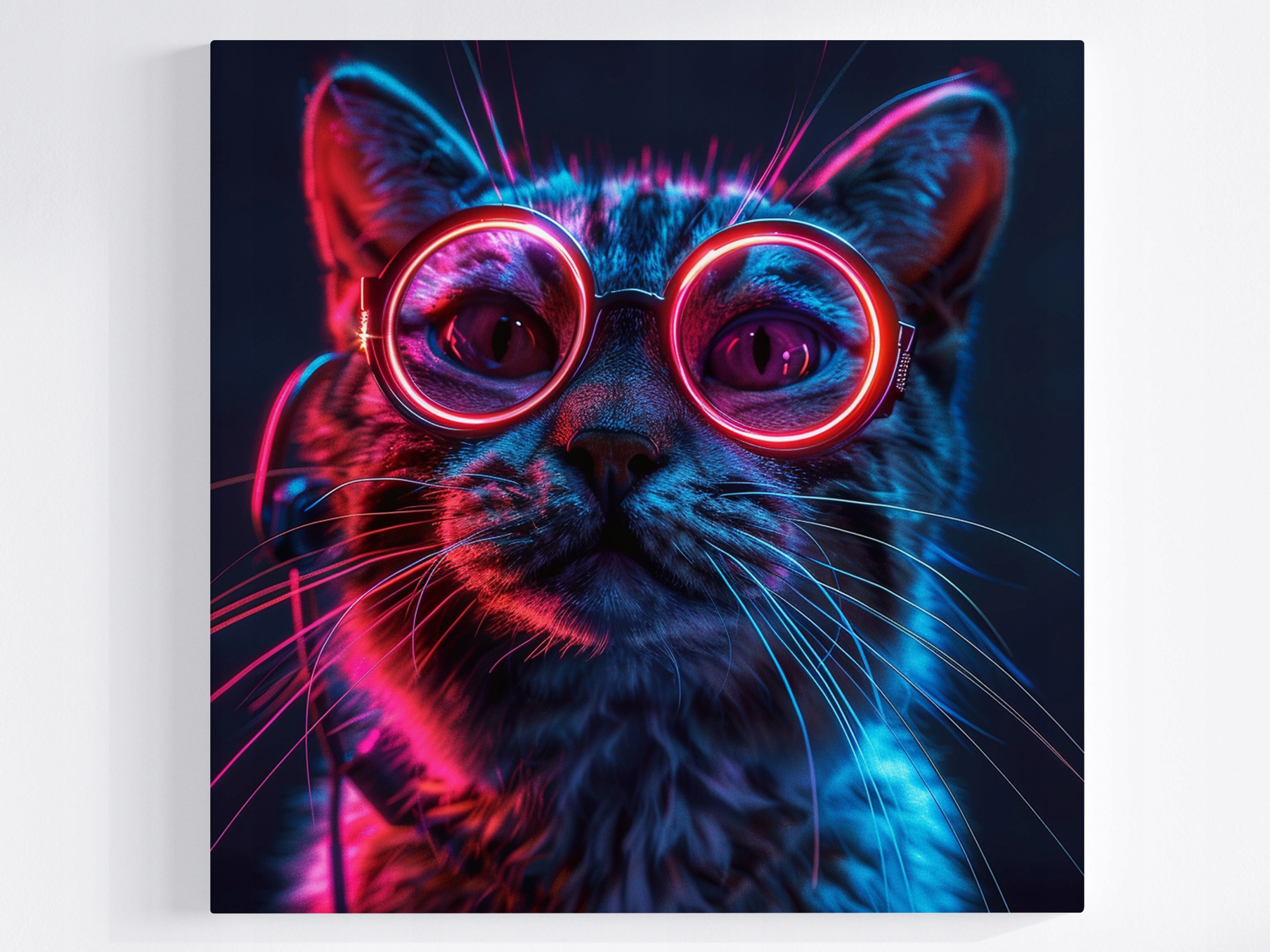 Obraz Na Plátně Canvas Portrét Kočka Kocur Růžové Brýle Techno Nerd 80x80