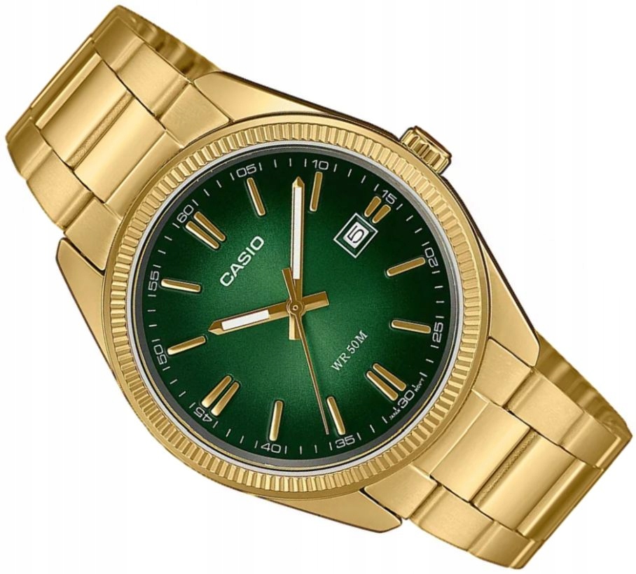 Elegantní Pánské Hodinky Casio MTP-1302PGC-3AVEF Zeleno-zlaté S Datem Box