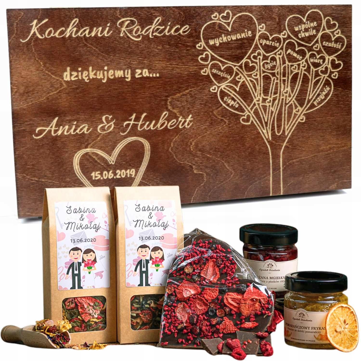 Levně Sada Čajů Dárková Krabička Čokoláda Srdce Gravírování Poděkování Svatba