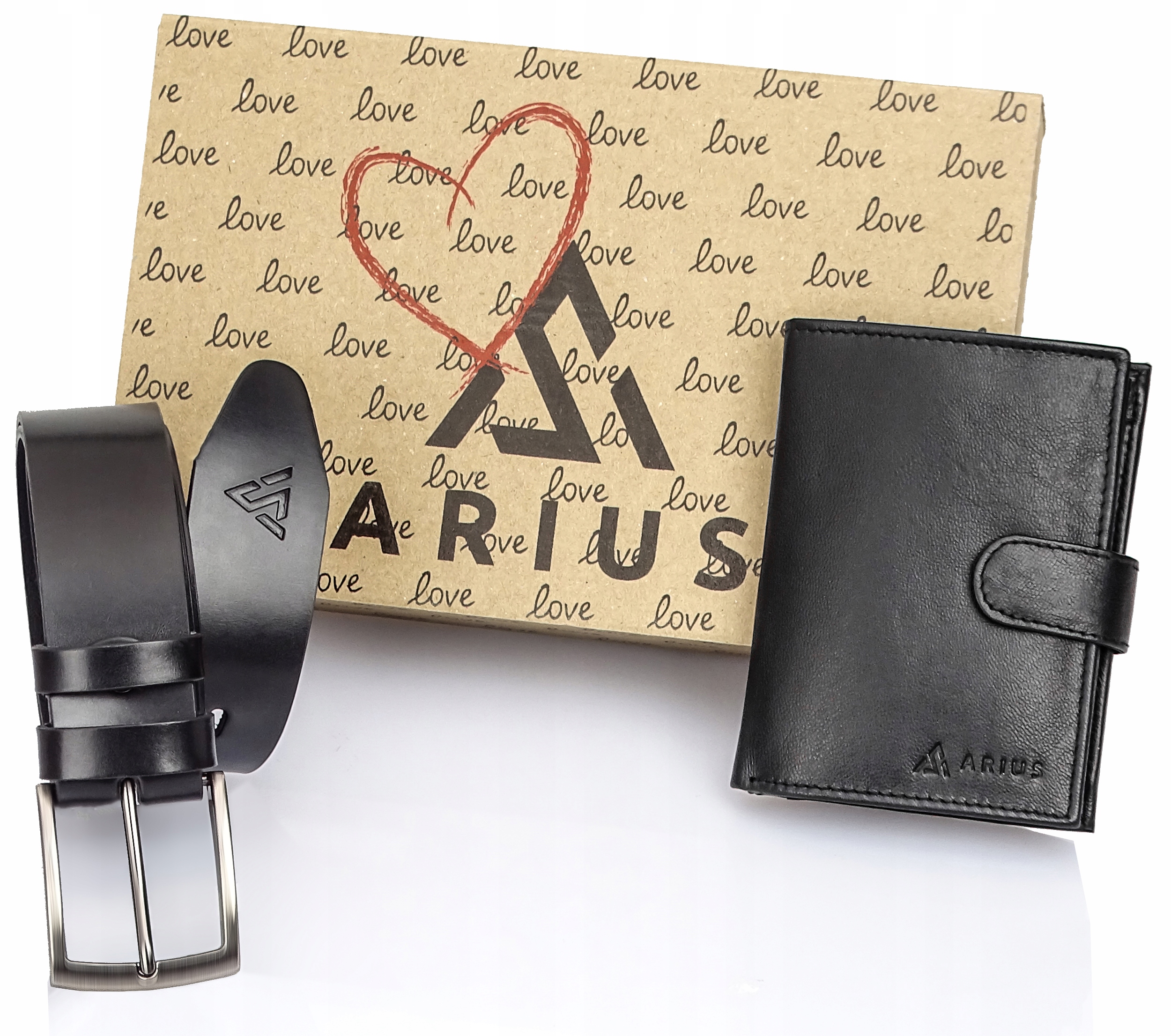 Kožený opasek pánský hladký a pánská peněženka Sada Arius Dárek Den otců