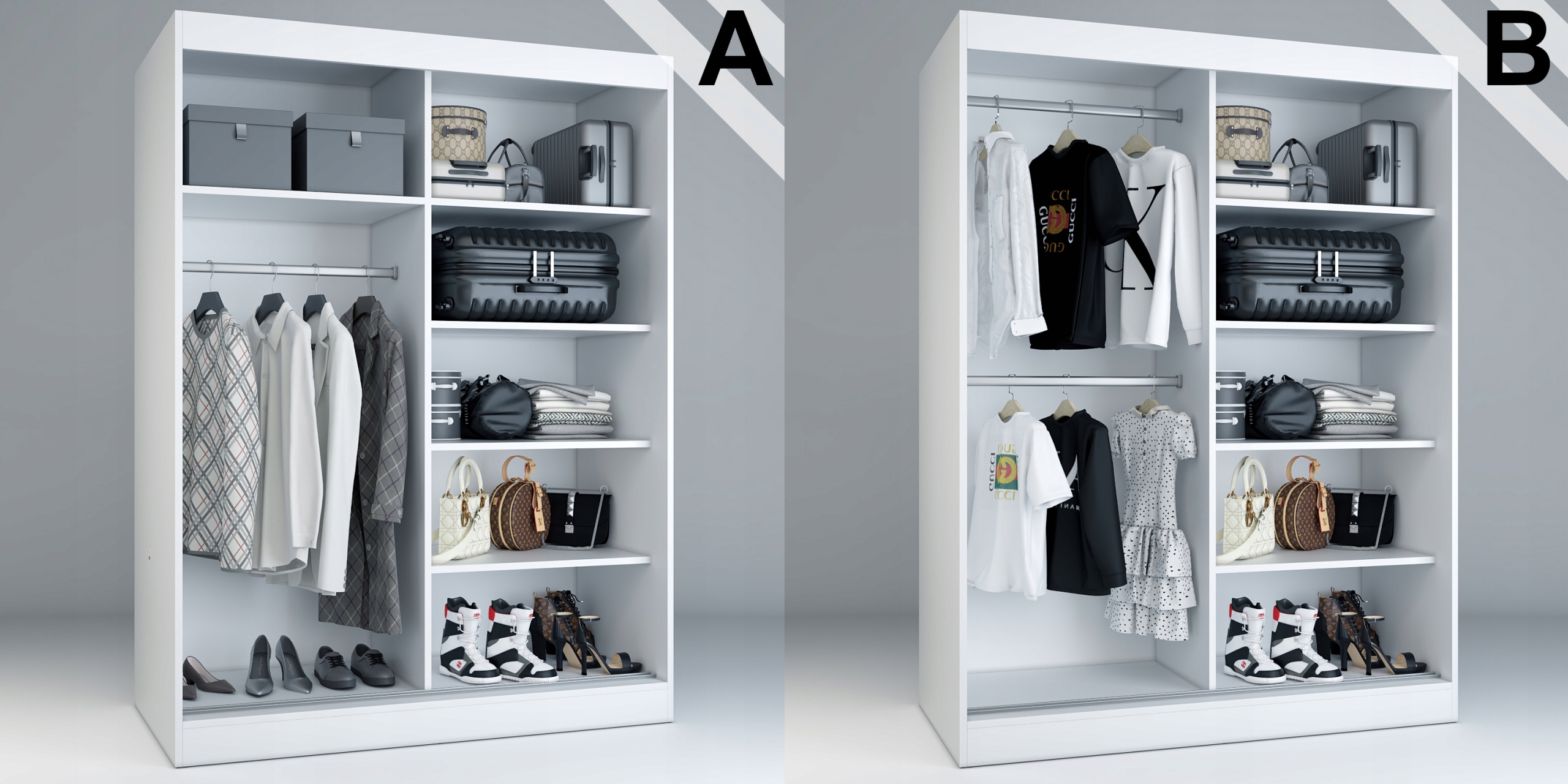 Szafa Przesuwna 150cm HUGO Biel Garderoba 2 wnętrza