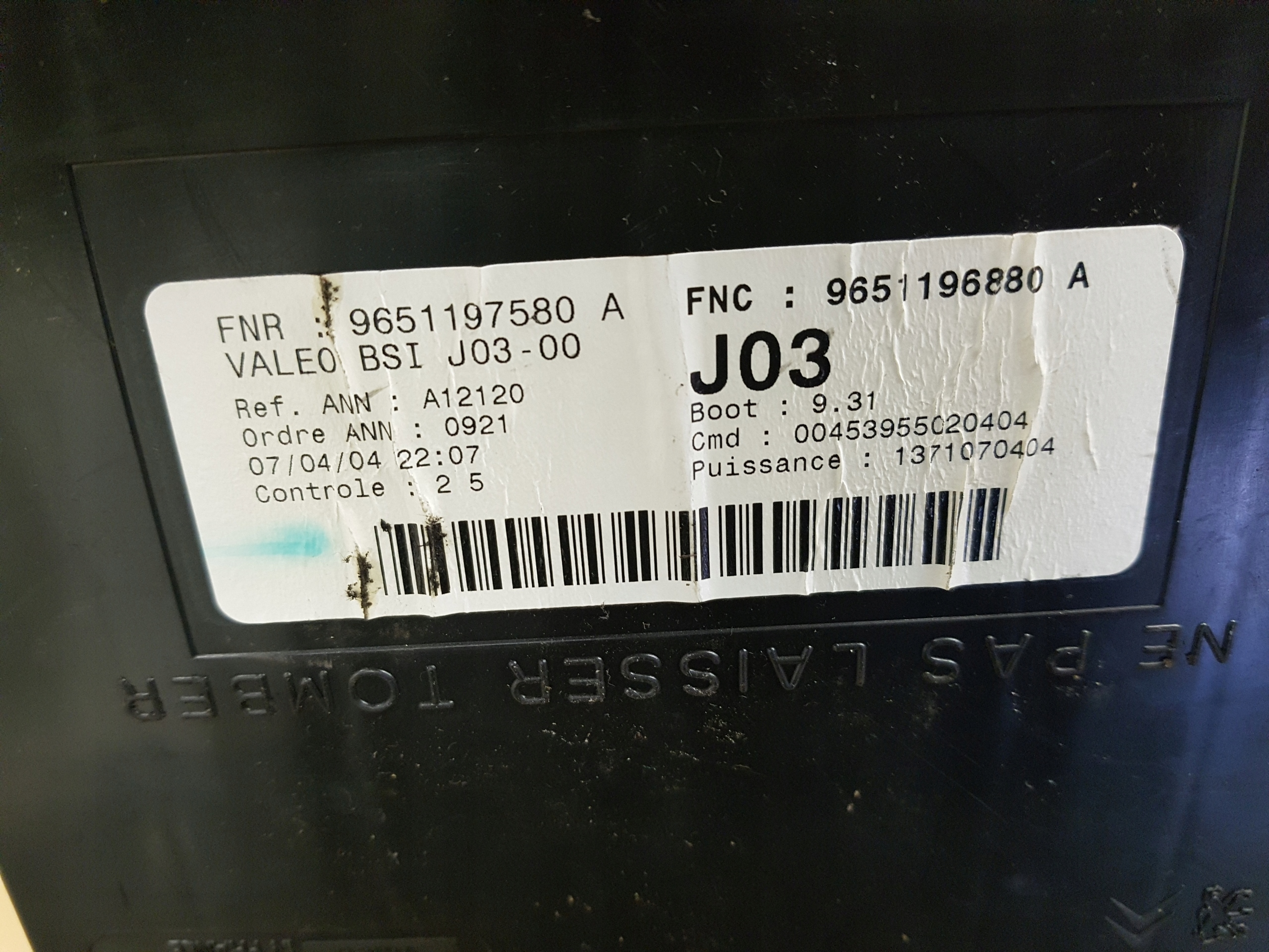 compartment module BSI PEUGEOT 307 9651197580A