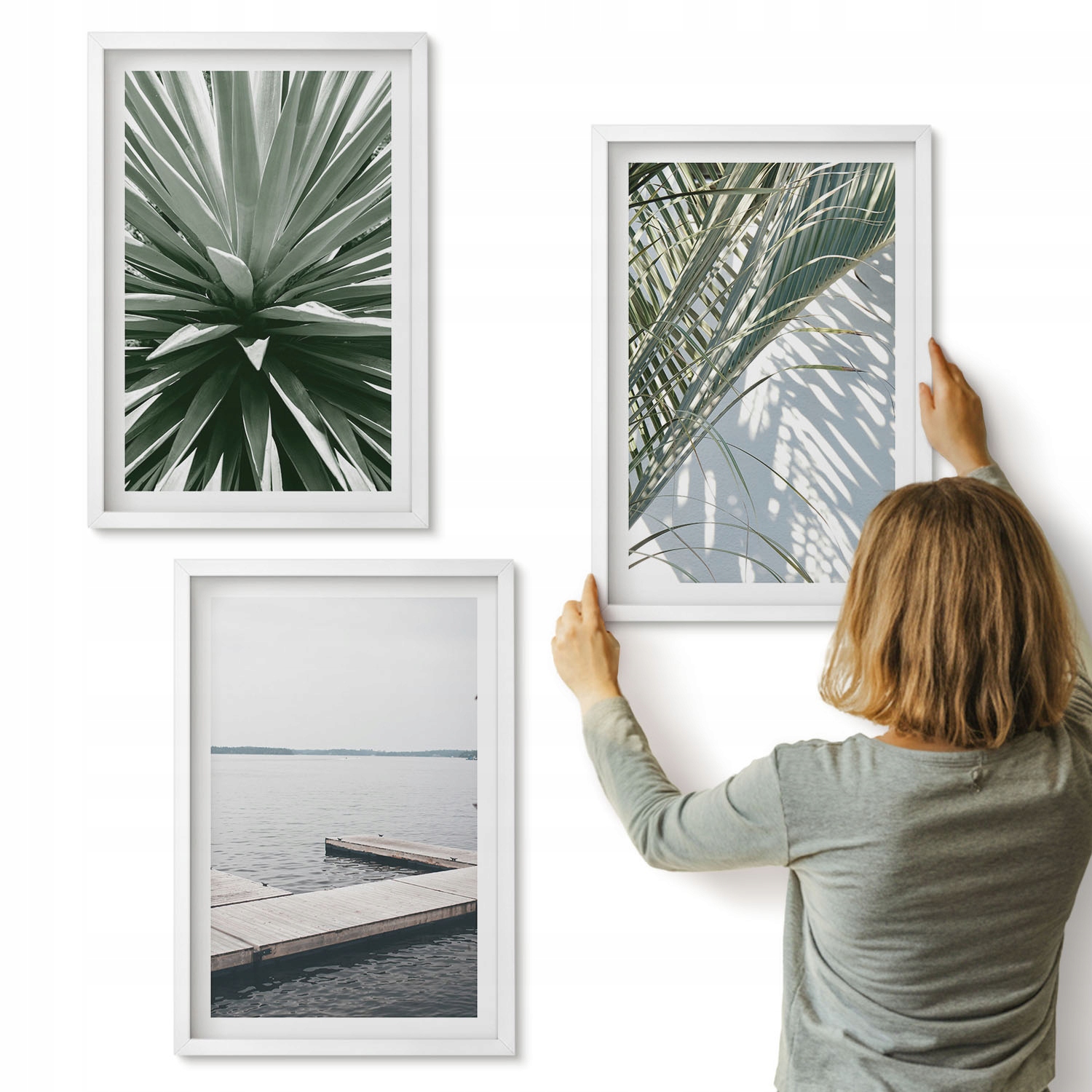 Sada obrazů do obývacího pokoje Triptych 3x 40x60 Listy palmy dřevěný most