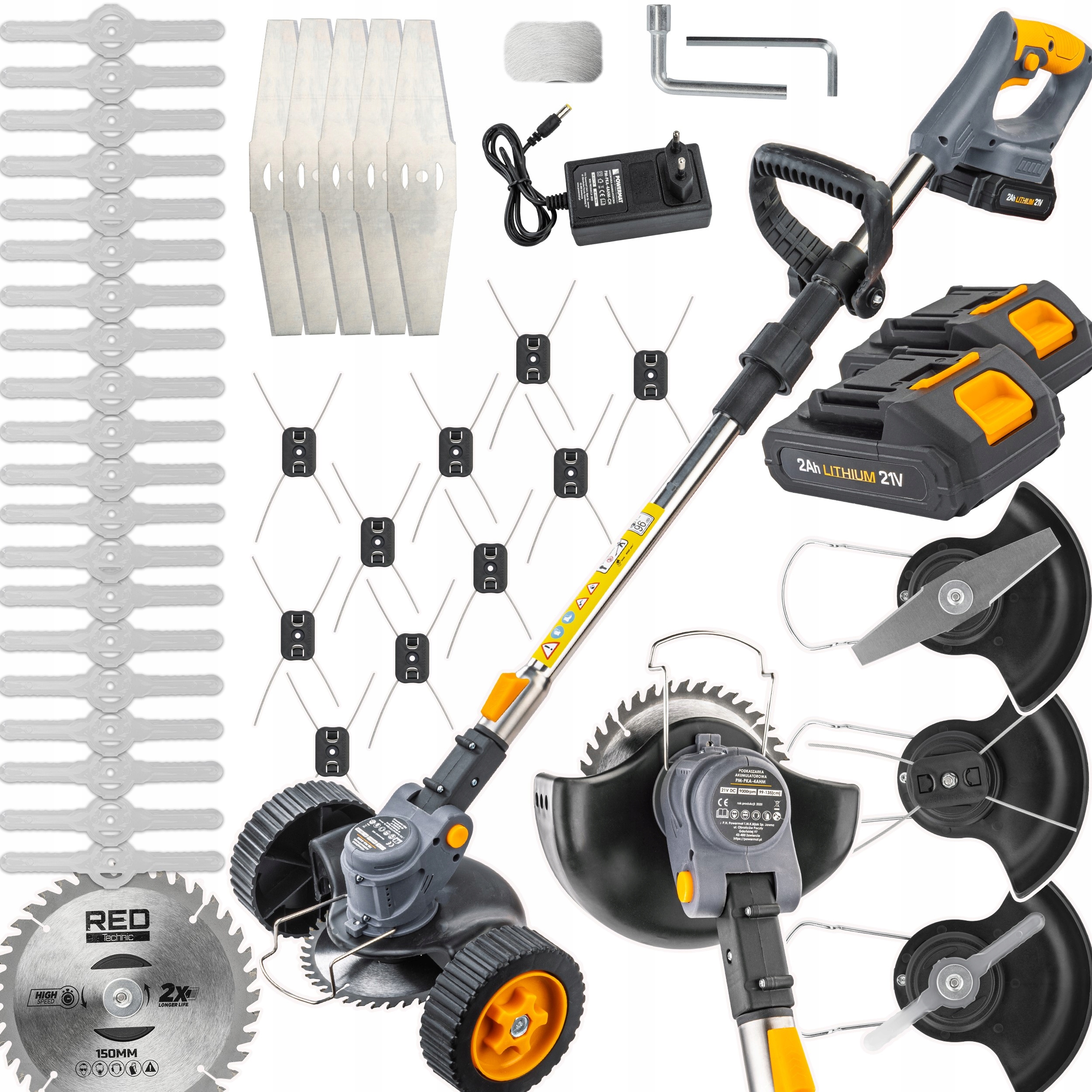 Akumulátorová Sekačka Vyžínač Křovinořez Na Kolech 2X 21V 2AH Sada