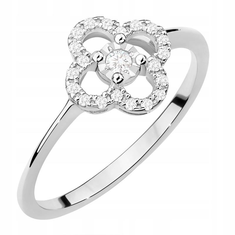 Zlatý Prstýnek pr. 585 Květina s diamanty 0,13 ct 14k