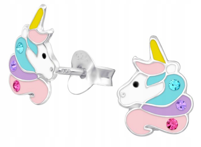 KOLCZYKI SREBRNE 925 DLA DZIEWCZYNKI JEDNOROŻEC