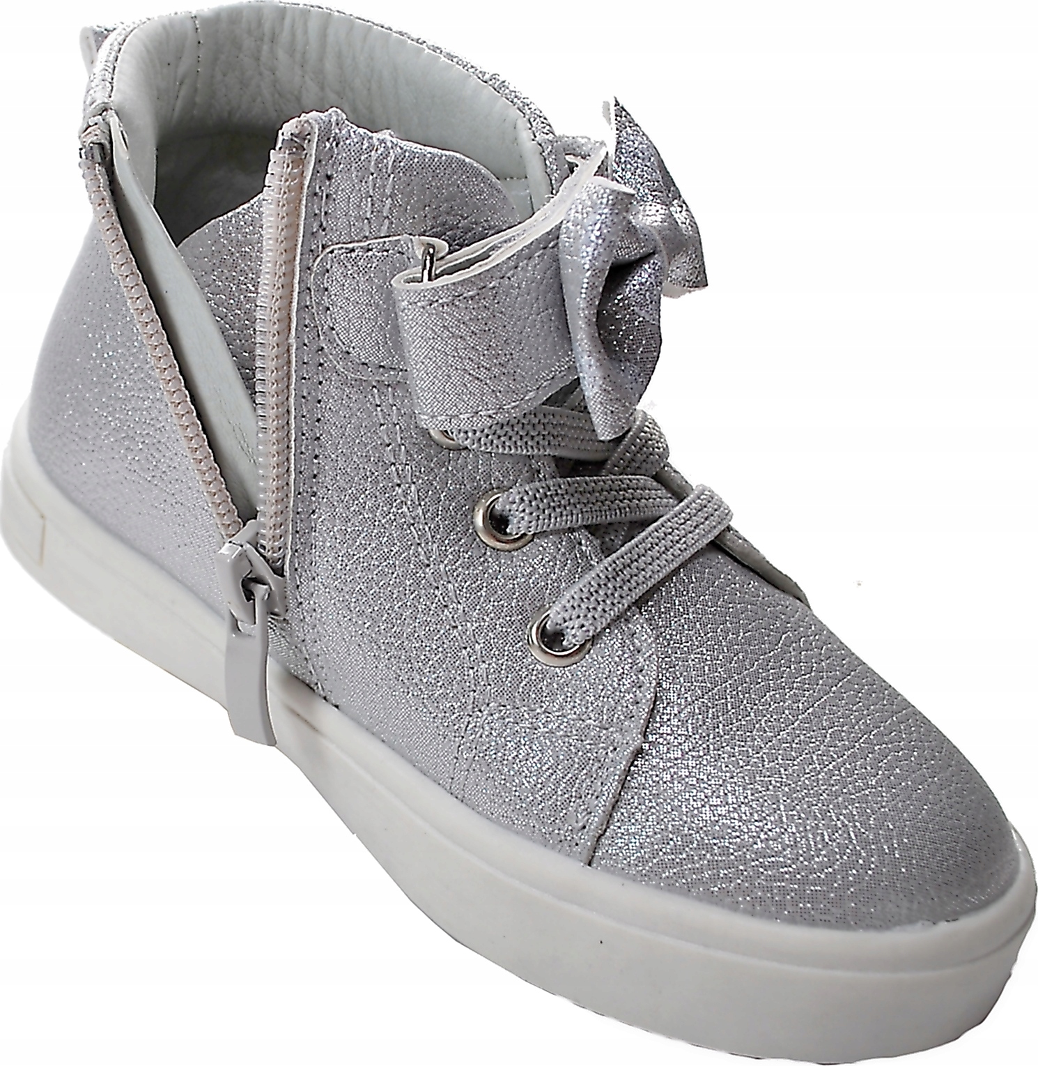 SREBRNE BOTKI TRZEWIKI wkł profil skóra suwak r 25 Płeć dziewczynki