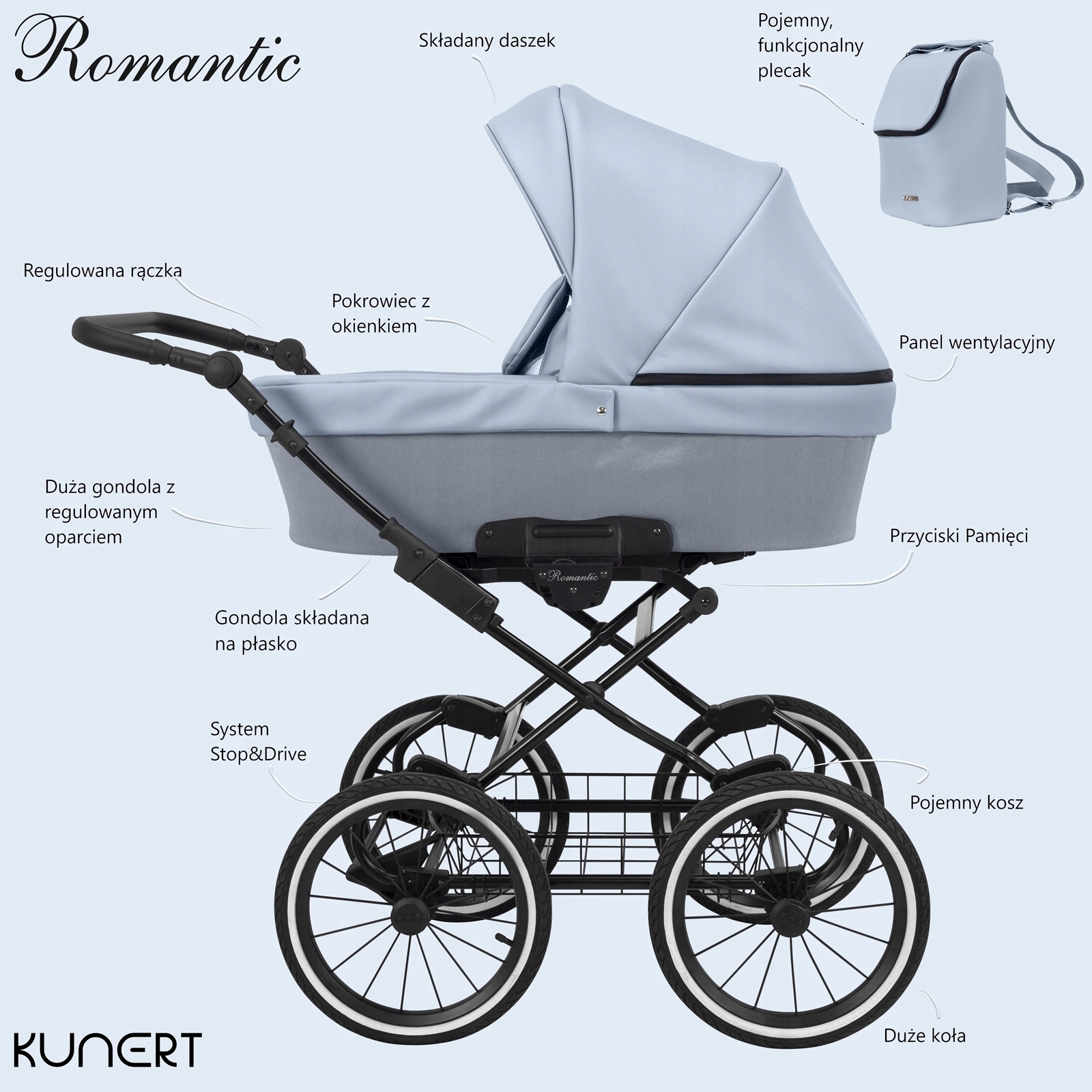 wózek retro 1w1 KUNERT Romantic 08 antracyt Liczba kół 4