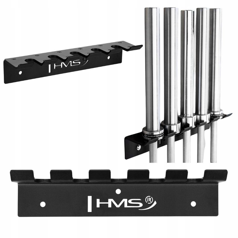 Nástěnný věšák na činky s 5 úchyty, ocelový montážní držák, do 120 kg Hms