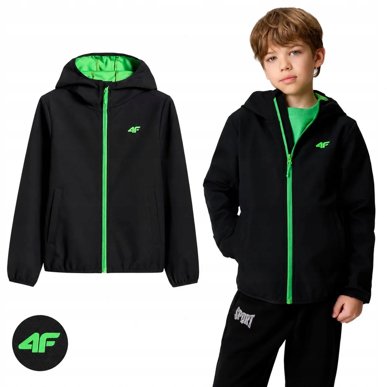 Kurtka 4F Chłopięca M539 Softshell Wiatroodporna Czarna Sport 146