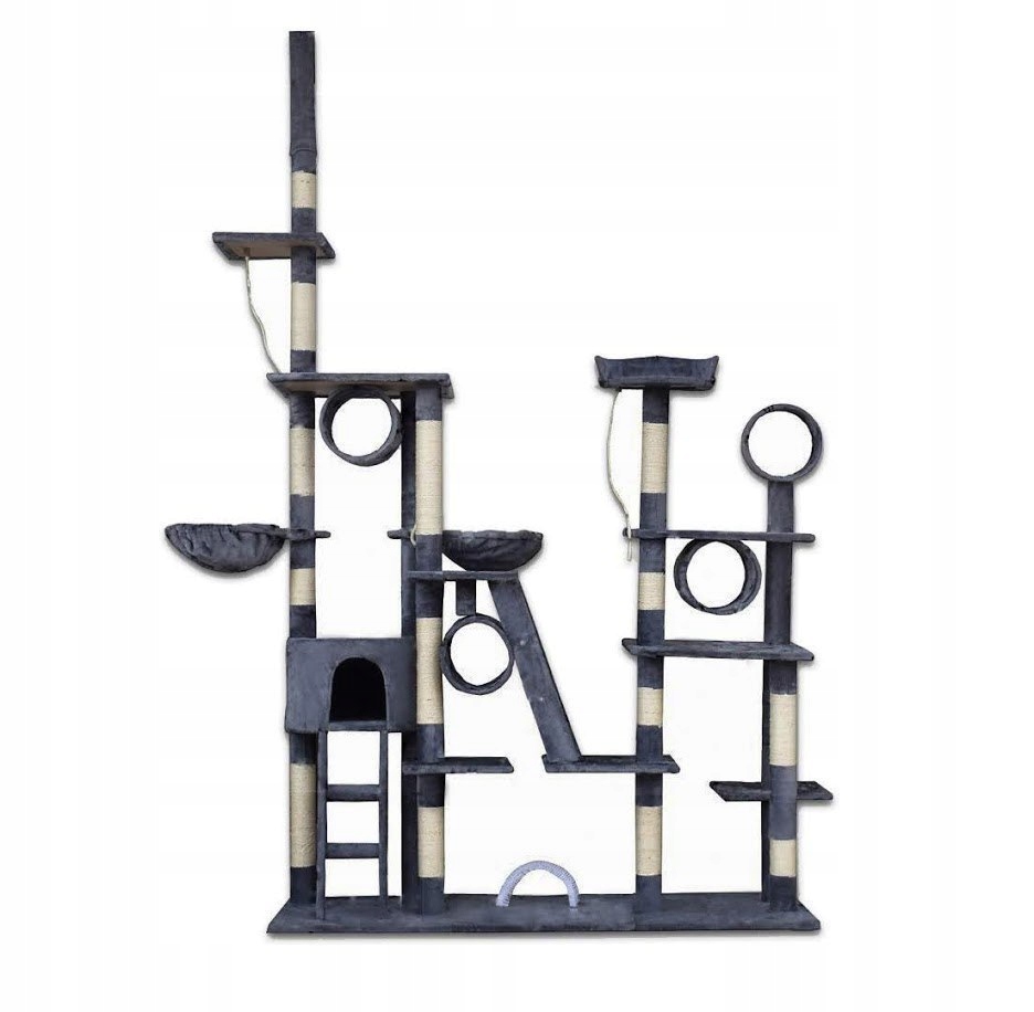 Levně Tmavě šedé škrabadlo pro kočky sisalový strom věž 250 cm vysoké XXL M17037