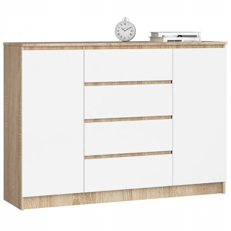 

Komoda Szafa 140cm 4 Szuflady 2 Drzwi Sonoma Biała