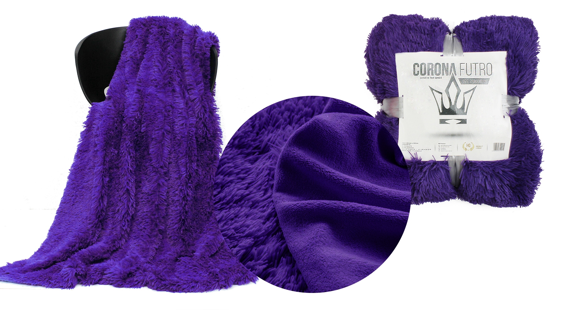 Přikrývka Corona Kožešina Włochacz 150x200 Fialová Na Postel Sofe Silná Měkká