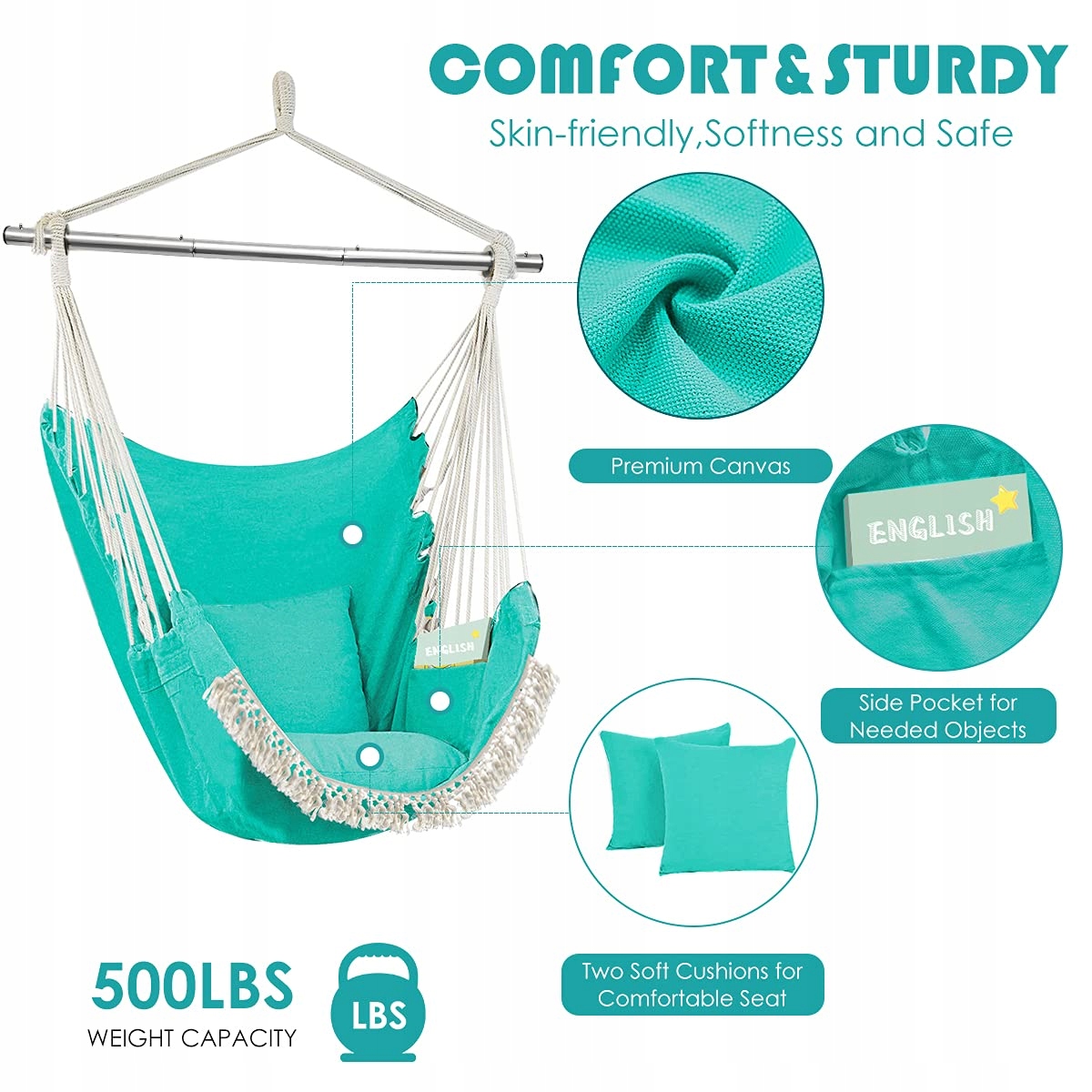 HAMMOCK Hängesessel Zielony Bawełna 227kg Z Kieszenią I Poduszkami — miniatura 4